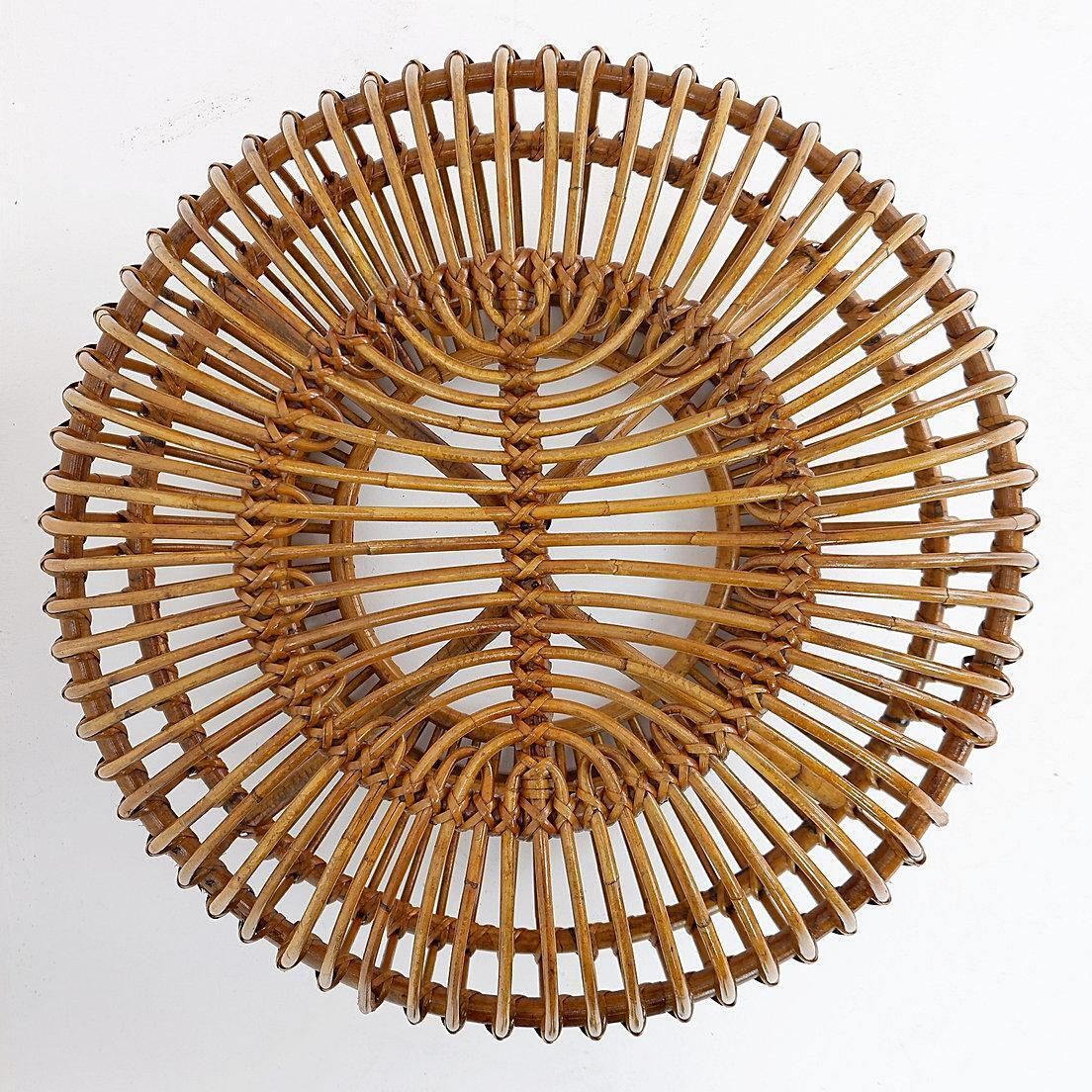 Mid Century Modern Vintage Rattan Pouf In The Style Of Albini 1960s photo furniture