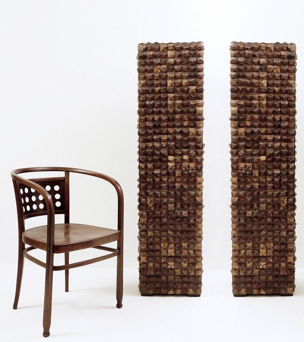 Pair Of Coconut Mosaic Shell Plant Holders   20th   H : 153cm photo furniture