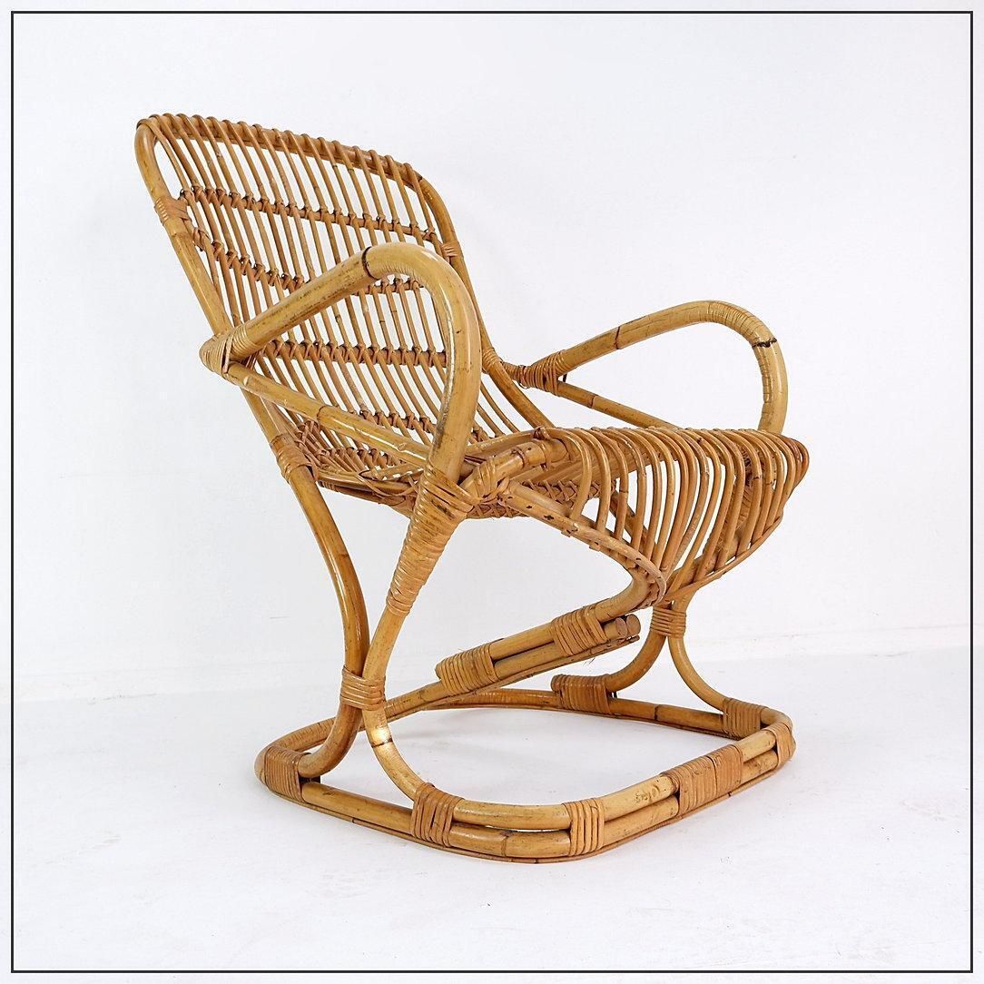 Bamboo Armchair By Tito Agnoli, Mid Century Modern, Italy, Circa 1960 photo vintage