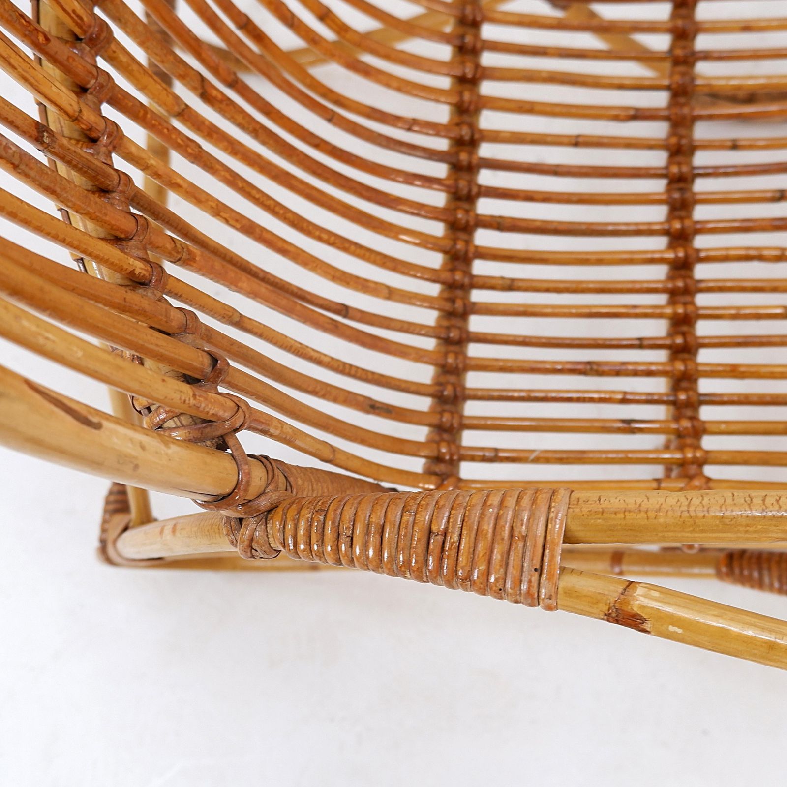 Vintage Curved Rattan And Bamboo Armchair   1960s photo Furniture