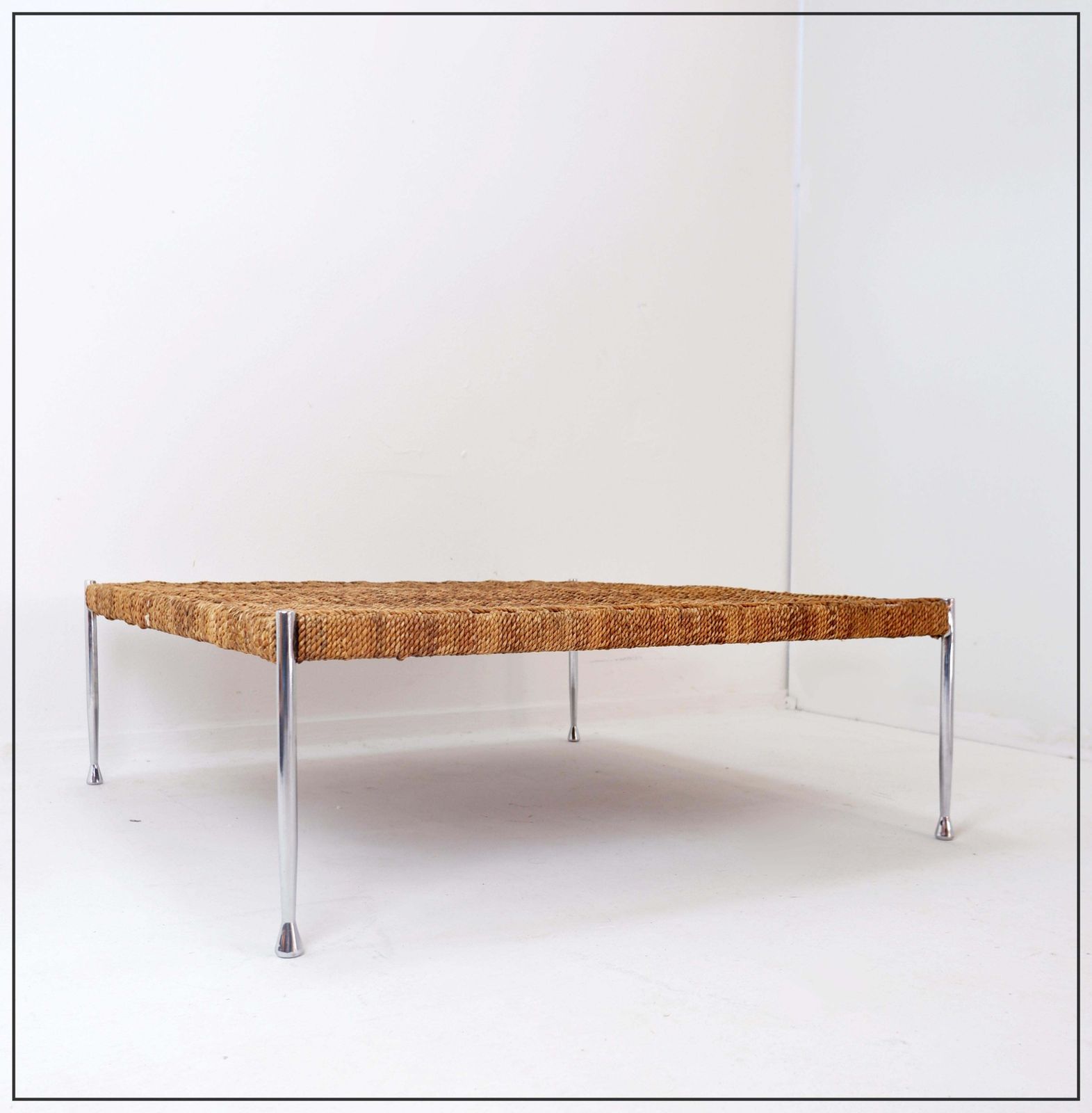 Modern Large Square Coffee Table In Chrome Steel And Rope, Circa 1990 photo furniture