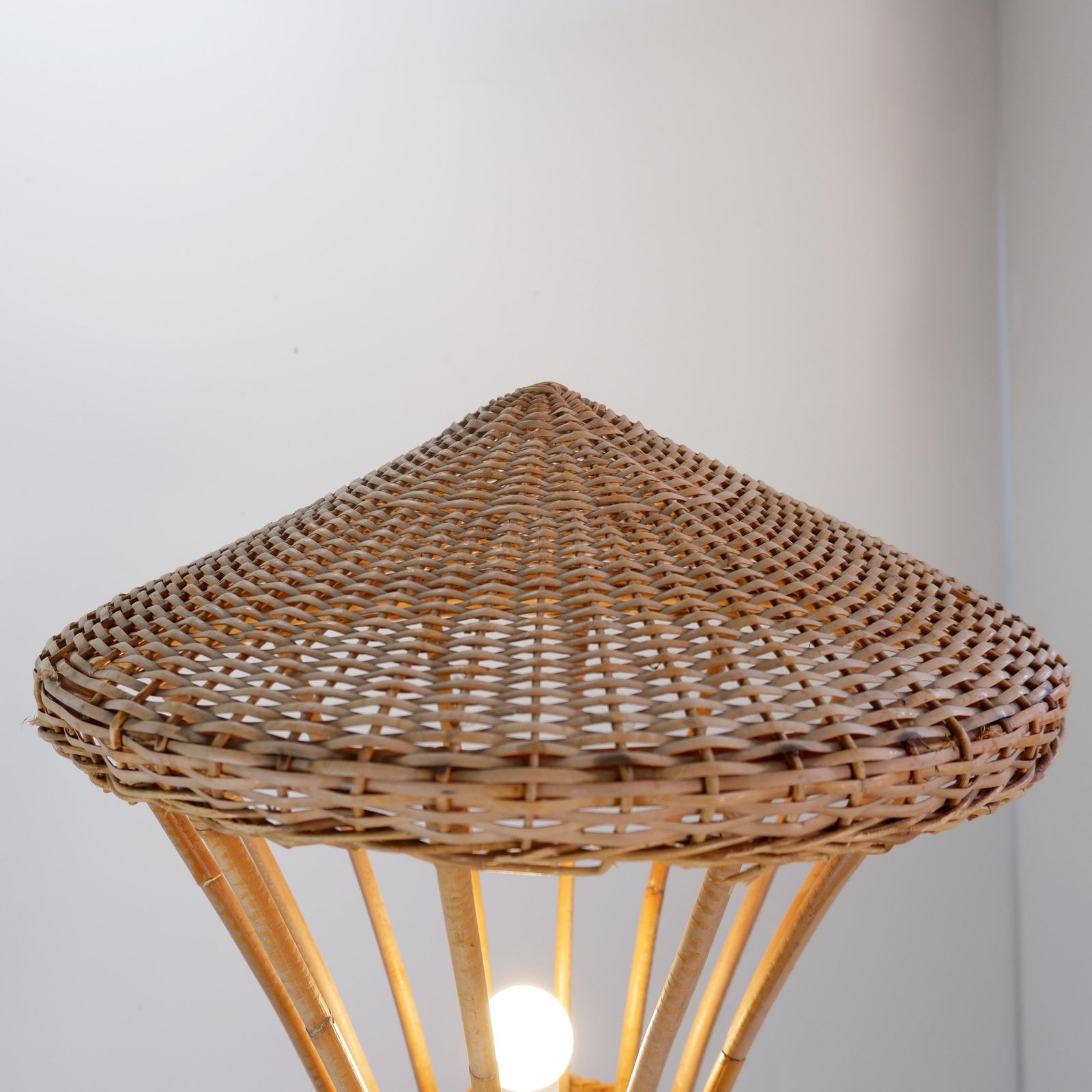 Mid Century Rattan Floor Lamp, Tripod Design, Bohemian Style, 1950s photo 1020.0