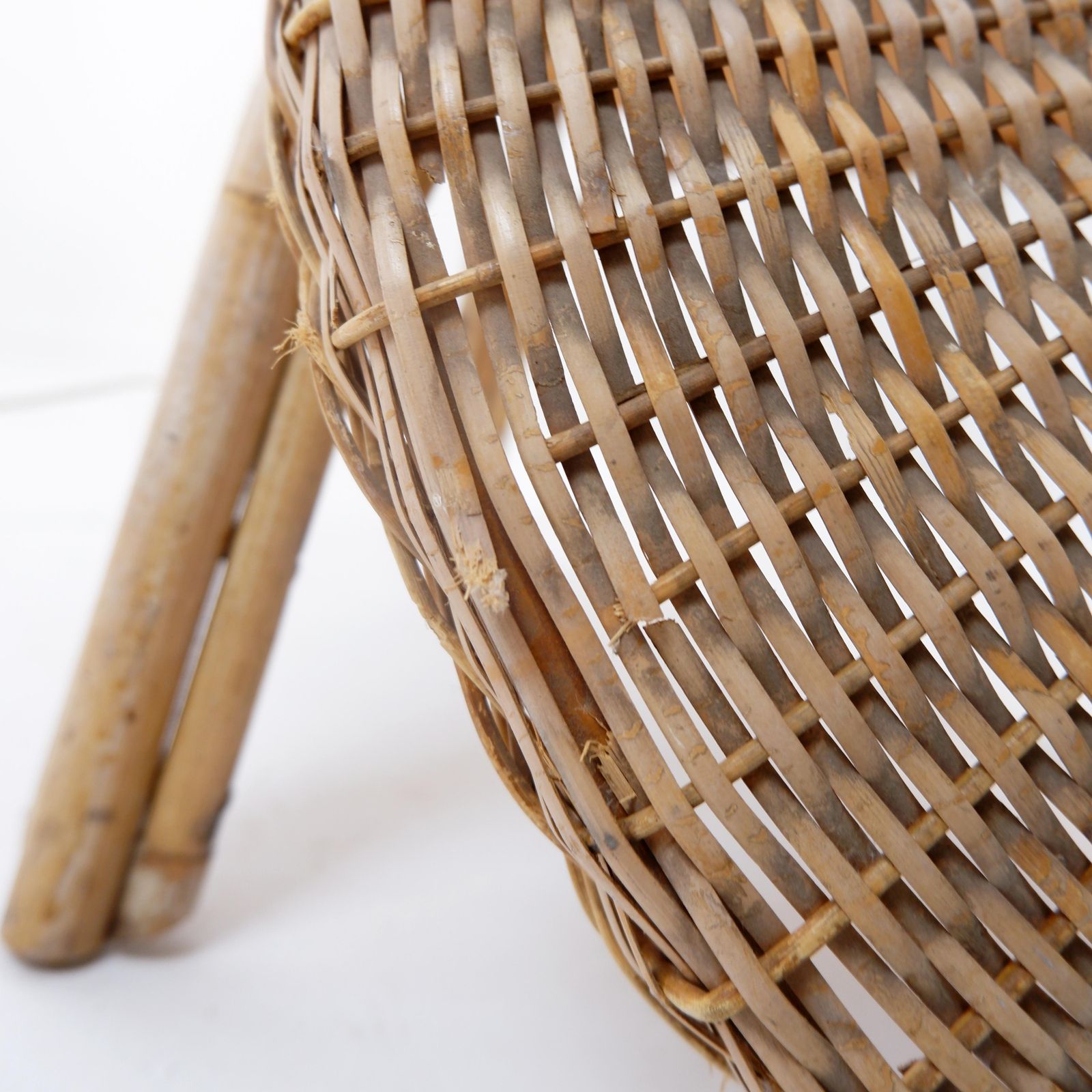 photo for sale Mid Century Rattan Floor Lamp, Tripod Design, Bohemian Style, 1950s