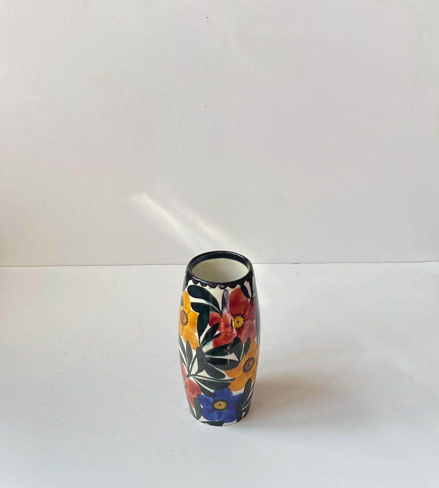 Glazed Ceramic Art Deco Vase With Flowers By Schramberg Germany, 1920s photo furniture