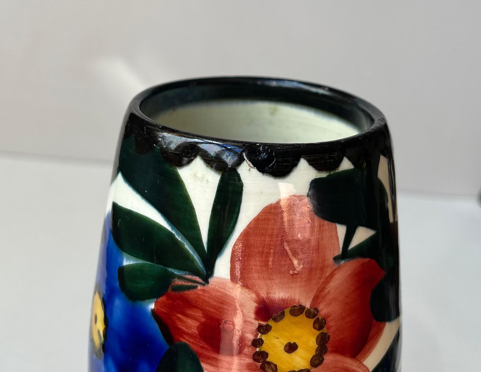 Glazed Ceramic Art Deco Vase With Flowers By Schramberg Germany, 1920s photo vintage