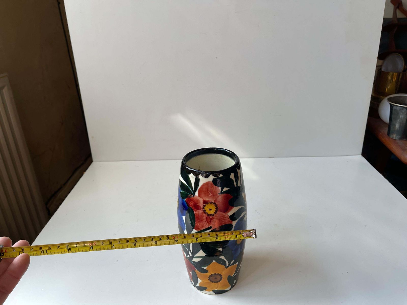 photo furniture Glazed Ceramic Art Deco Vase With Flowers By Schramberg Germany, 1920s