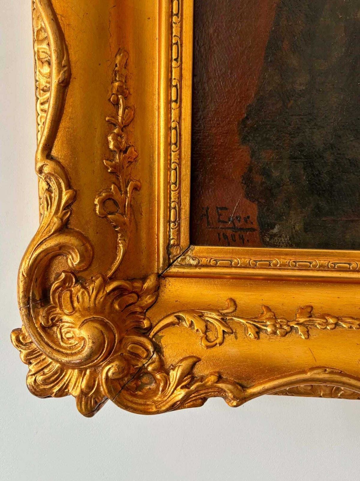 Antique 1904 Portrait Painting Signed Agnes Eger, Original Oil Painting With Ornate Gold Frame, Victorian Style Art, Moody Dark Painting photo 678.0