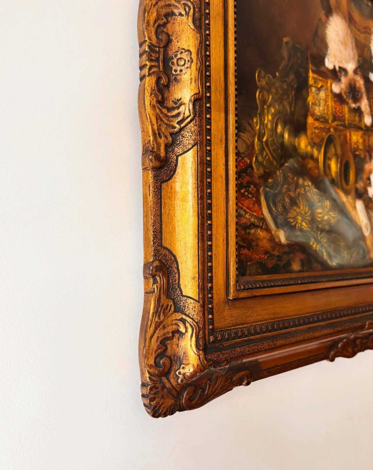 Vintage Oil Painting Kittens Playing, Ornate Gold Frame, Antique Style Cat Art, Collectible Animal Painting photo 769.0