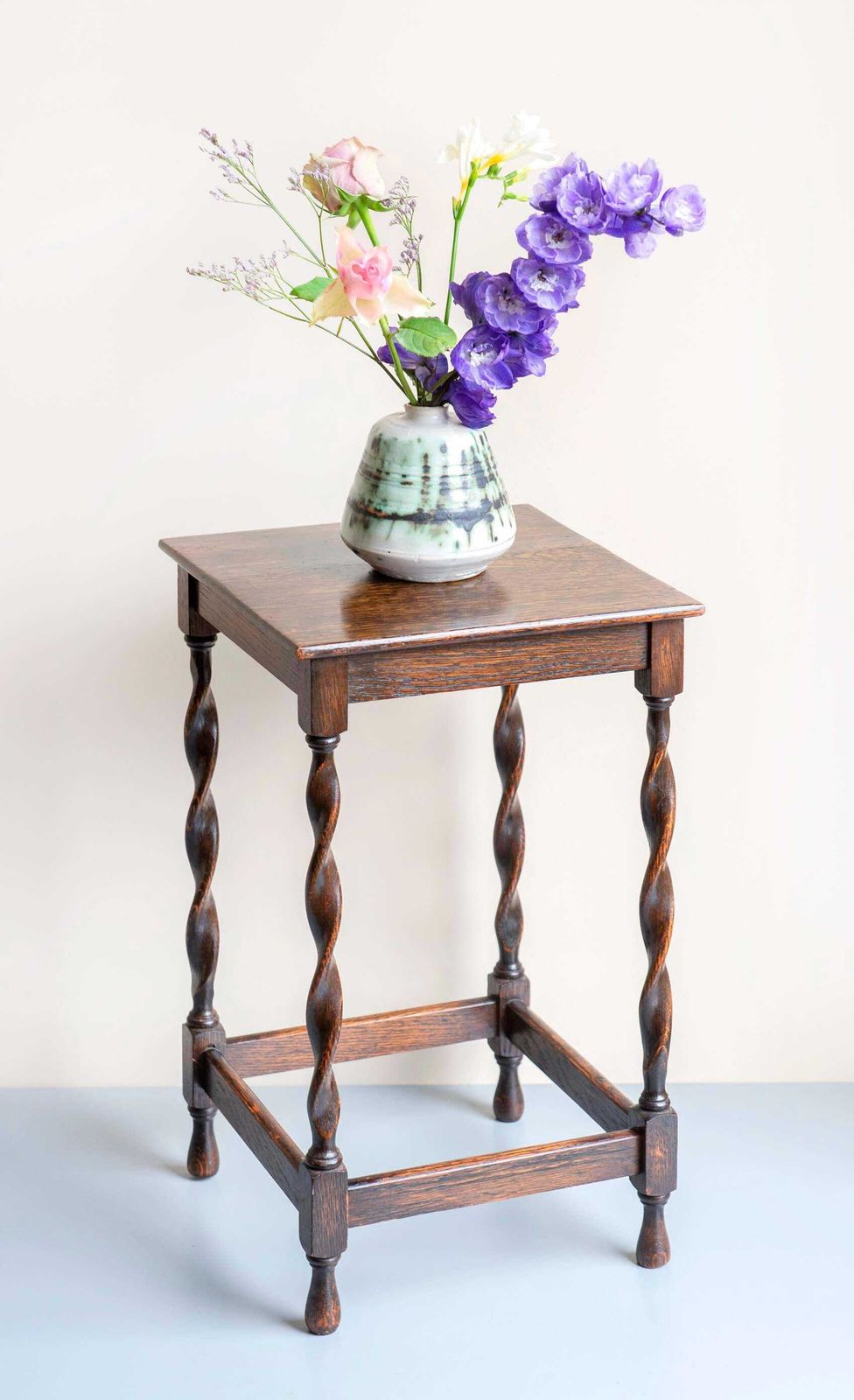 photo for sale Antique Oak Barley Twist Nesting Tables   Rustic Side Tables   Vintage Occasional Tables With Turned Legs   Set Of 2