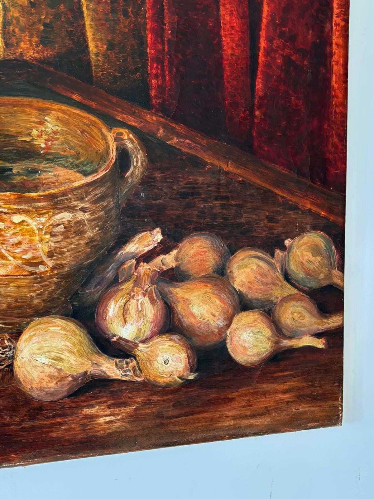 Antique Still Life Oil Painting With Pitcher, Carrots And Onions, Old Rustic Kitchen Painting On Canvas photo Art