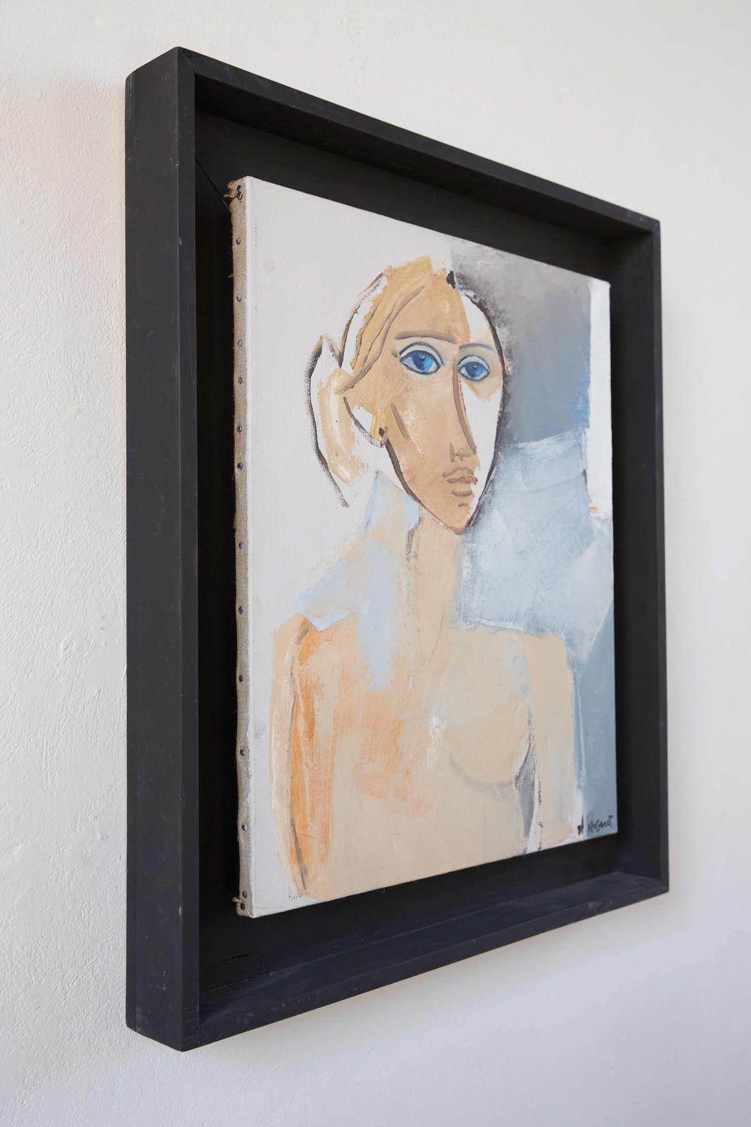 Portrait Of A Woman On Canvas By Andre Nogaret, Signed C1980 photo vintage