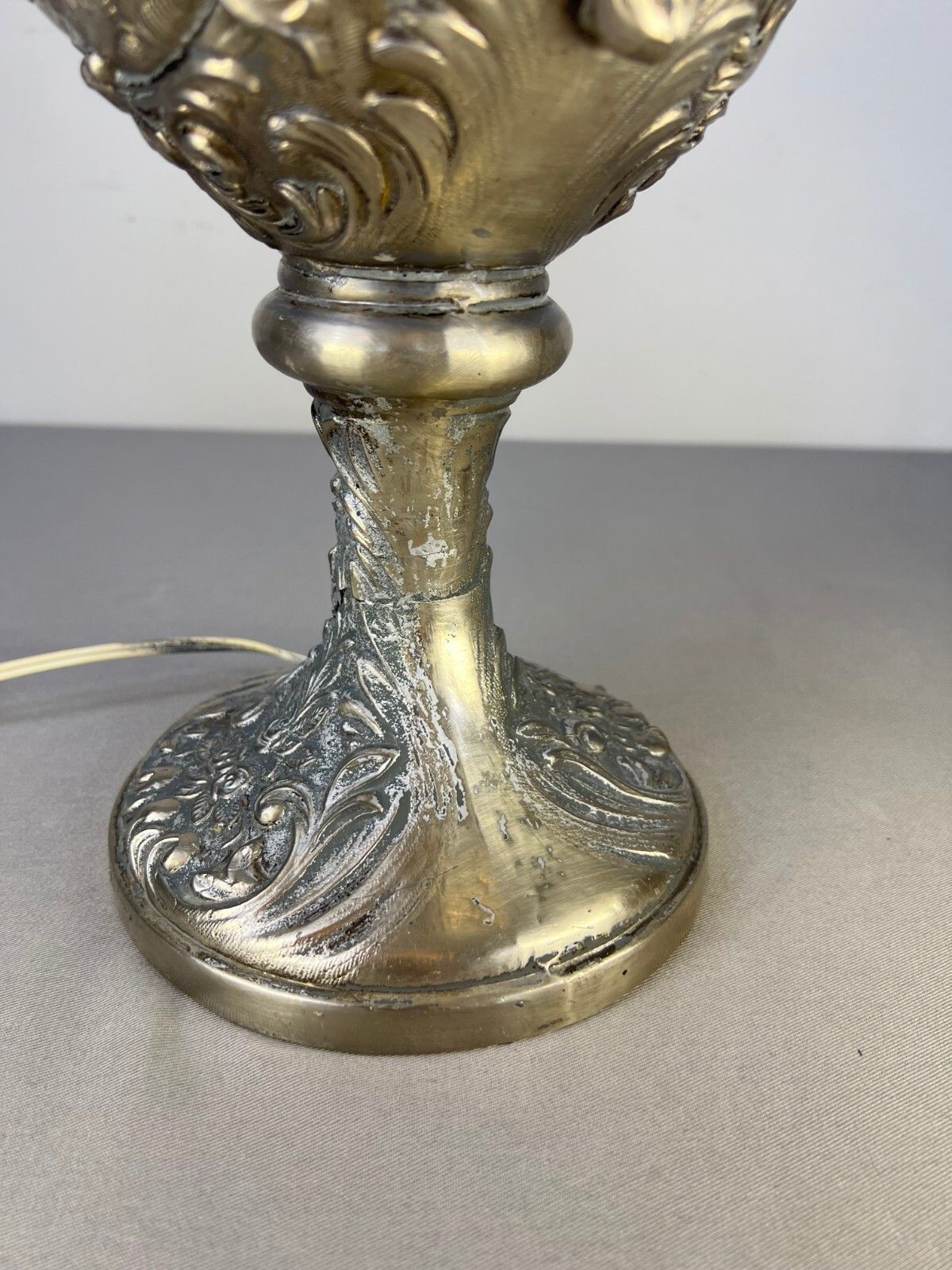 photo buy Lamp Antique Style Pewter Angel Table Lamp Pleated Glass Shade Lot 5169