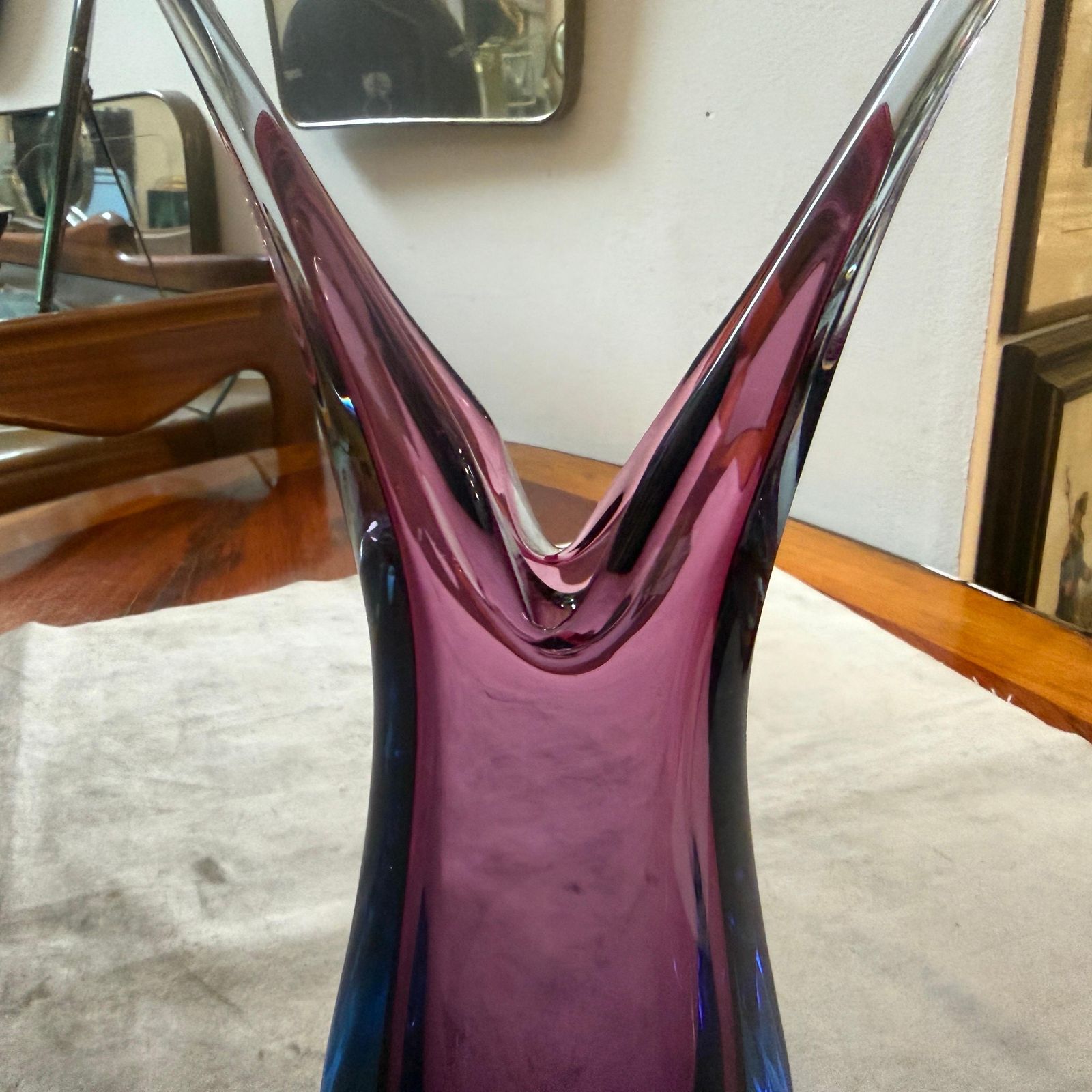 photo for sale A 1970s Modern Purple And Blue Sommerso Murano Glass Vase By Flavio Poli