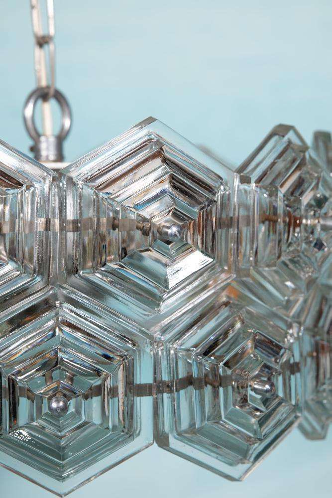 Vintage Hexagon Crystal Pendant, Space Age Glass Pendant photo vinterior