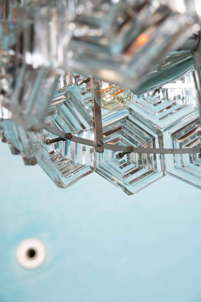 521.0 Vintage Hexagon Crystal Pendant, Space Age Glass Pendant photo