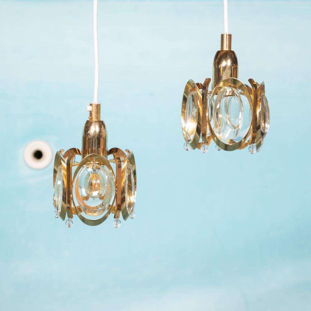Vintage Messing & Kristal Palwa Hanglamp, Mid Century