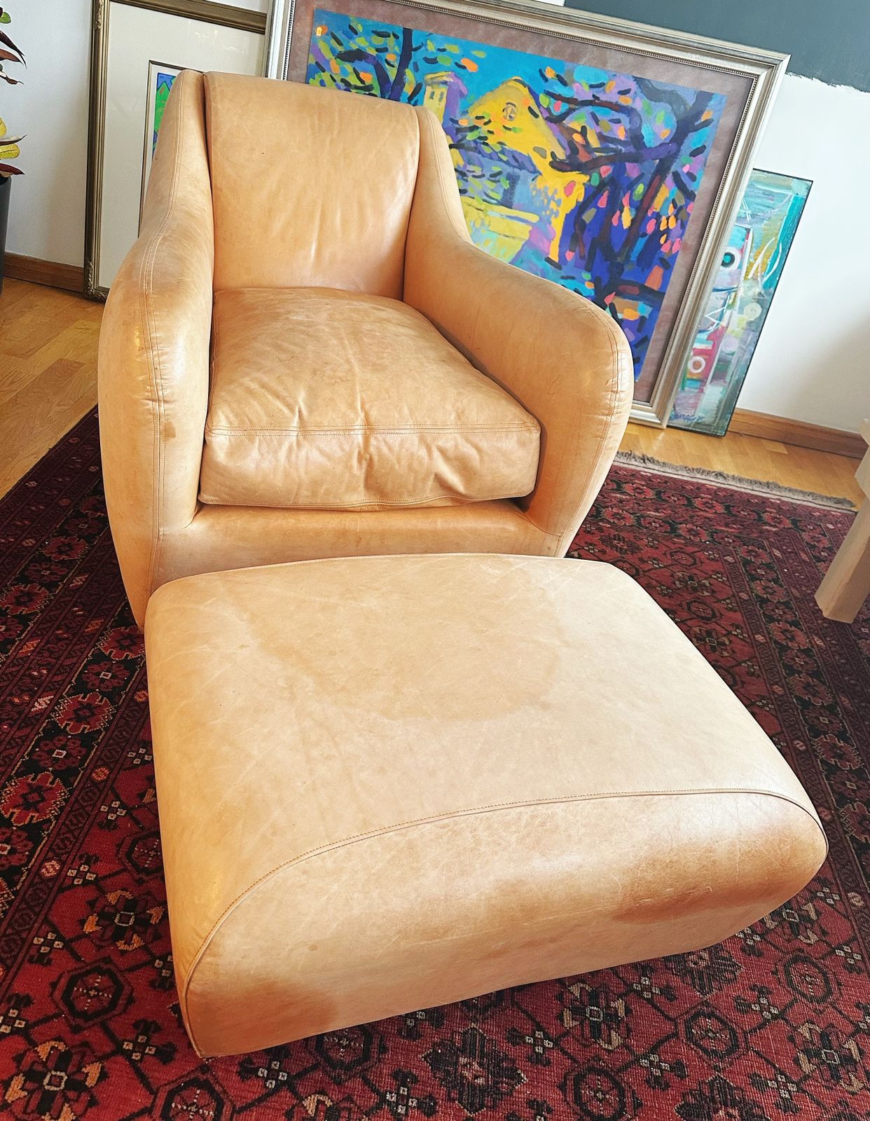 Post Modern Matthew Hilton 'Balzac' Lounge Armchair And Footstool