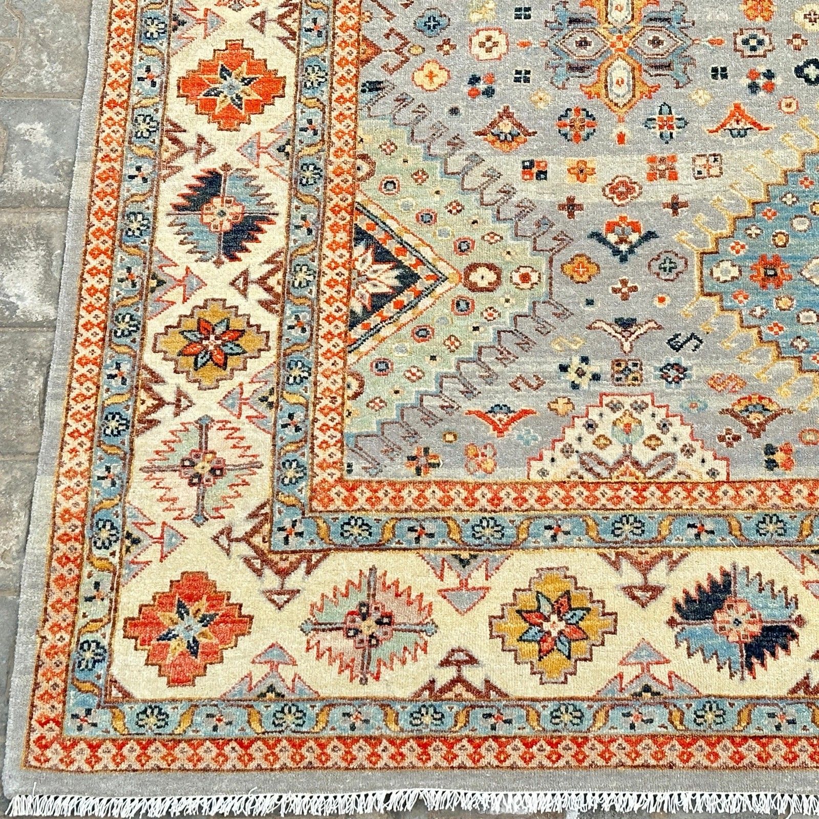 Tapis en laine noué à la main, motif médaillon géométrique bleu, 245 x 305 cm (8 x 10 ft), moderne photo buy