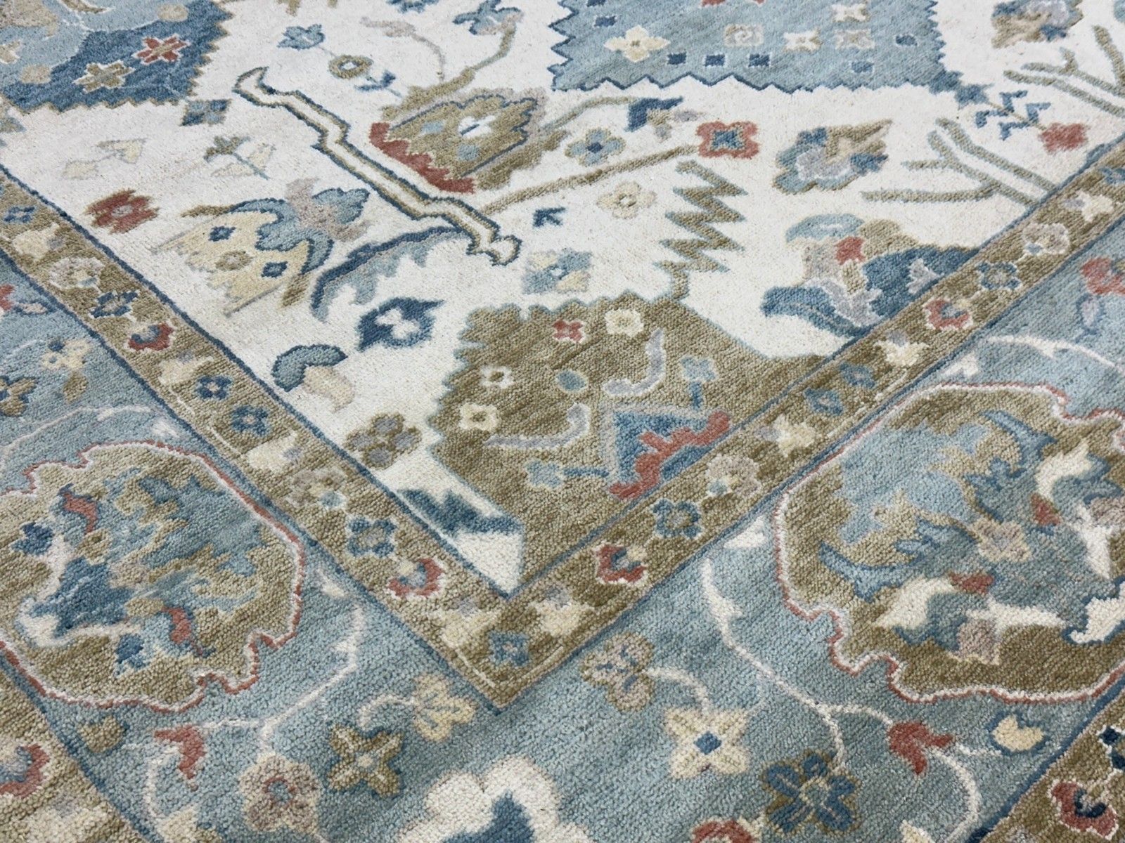 8x10 Ft Contemporary Handmade Wool Area Rug, Ivory And Blue Floral Design Carpet photo Textiles