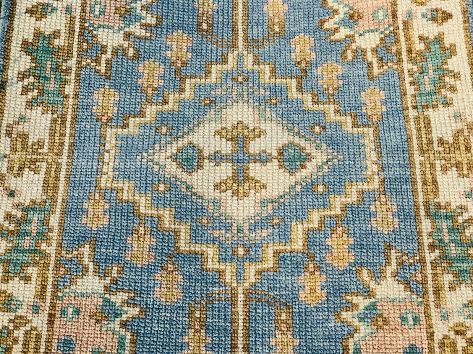 3x5 Ft Handmade Oushak Wool Rug, Blue Medallion Design Accent Rug For Entryway photo buy