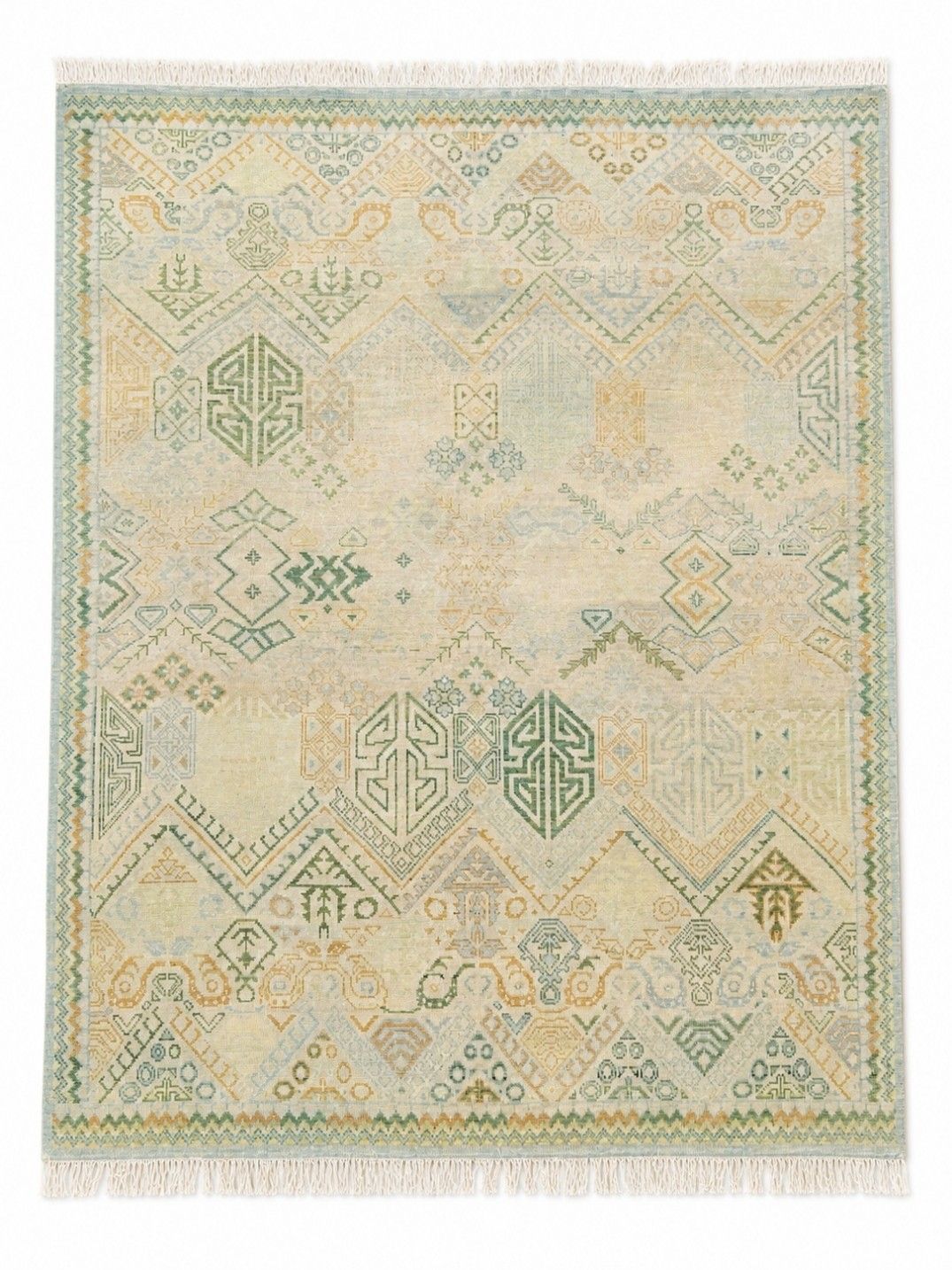 8x10 Ft Hand Knotted Wool Area Rug, Oushak Ivory Sage Green Design Carpet photo furniture