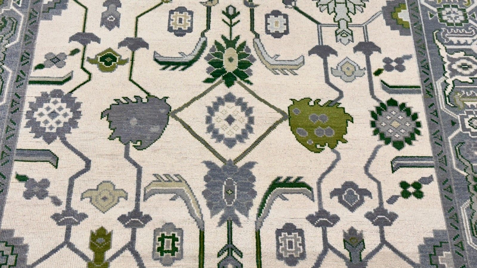 9x12 ft handgeknoopt groot vloerkleed, Oushak groen bloemmotief wollen tapijt photo Textiel