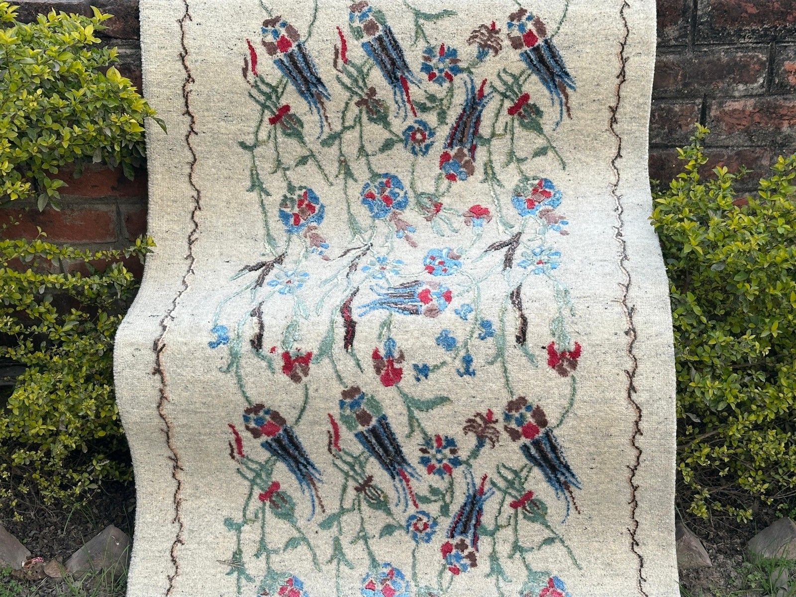 Tapis de couloir en soie fait main, 88 x 330 cm. Tapis de passage à motif floral et végétal pour cuisine photo vinterior