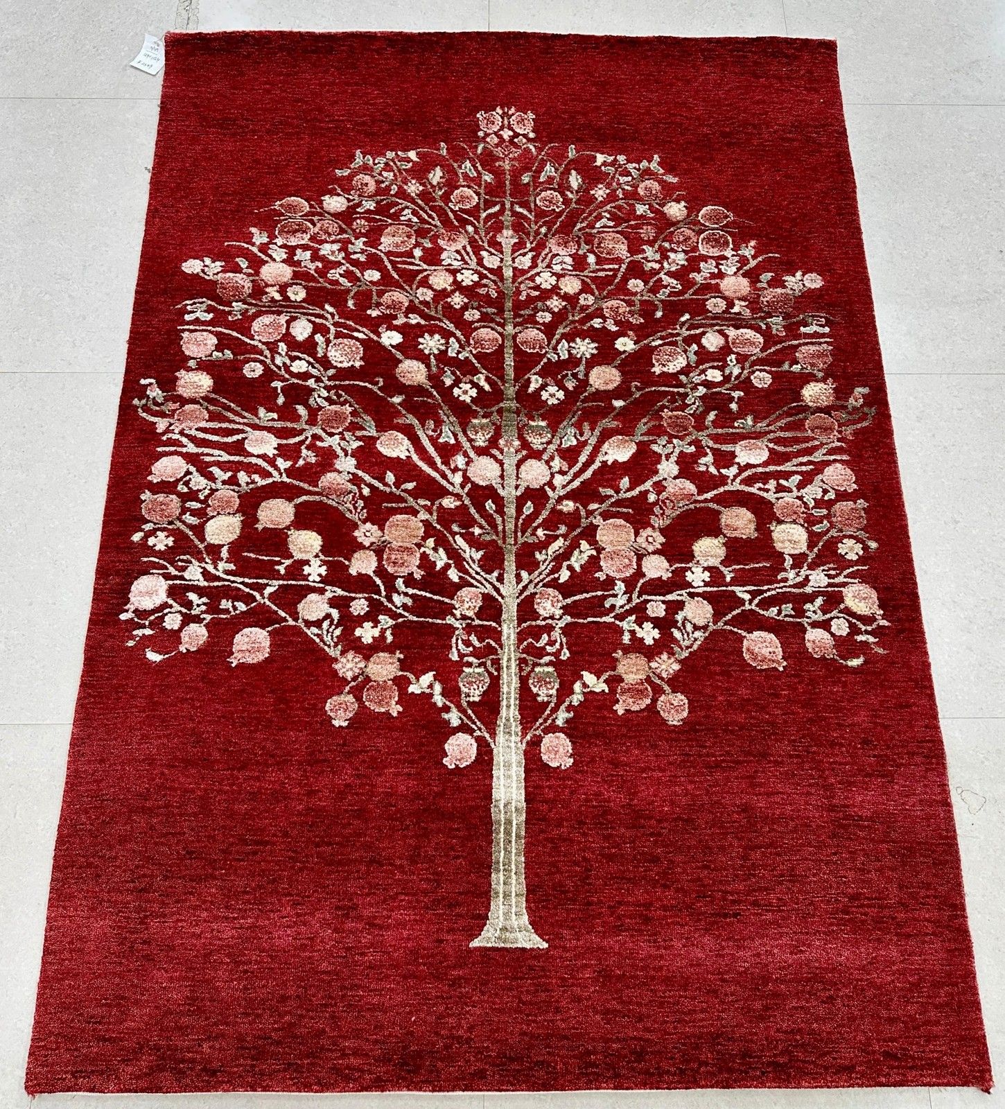 5x8 Ft Hand Knotted Red Area Rug With Botanical Tree Design For Living Room photo for sale