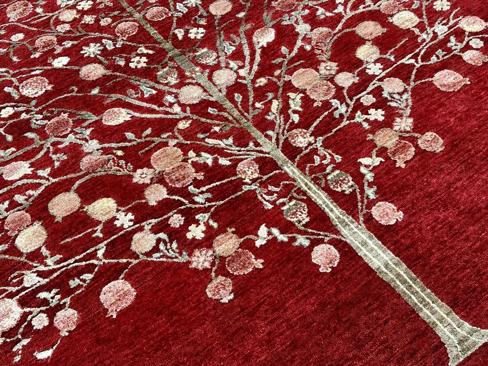 5x8 Ft Handgeknoopt Rood Vloerkleed Met Botanisch Boomdesign Voor Woonkamer photo vinterior
