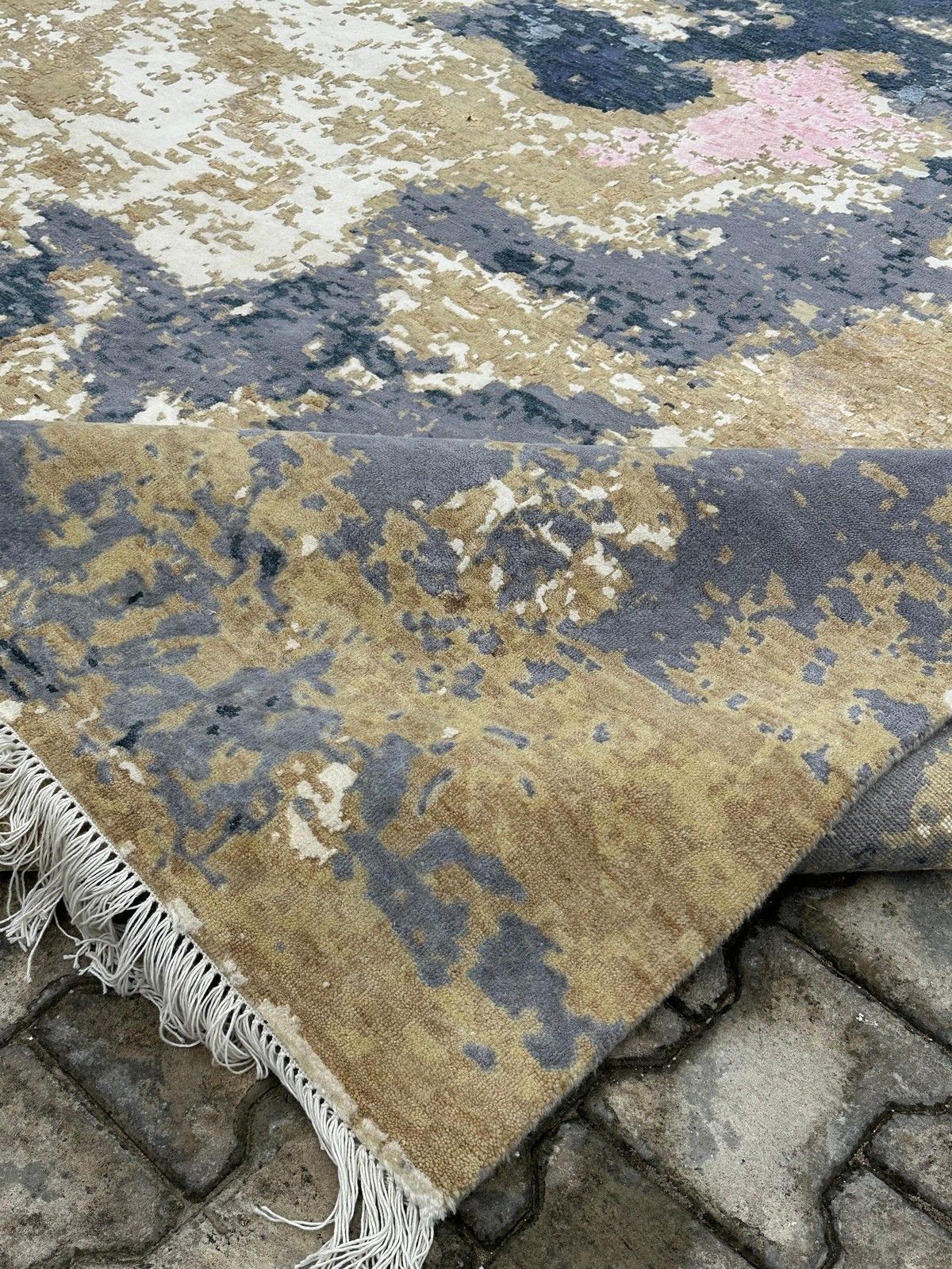 9x12 Ft Hand Knotted Wool Area Rug, Abstract Blue And Beige Modern Carpet photo 5118.0