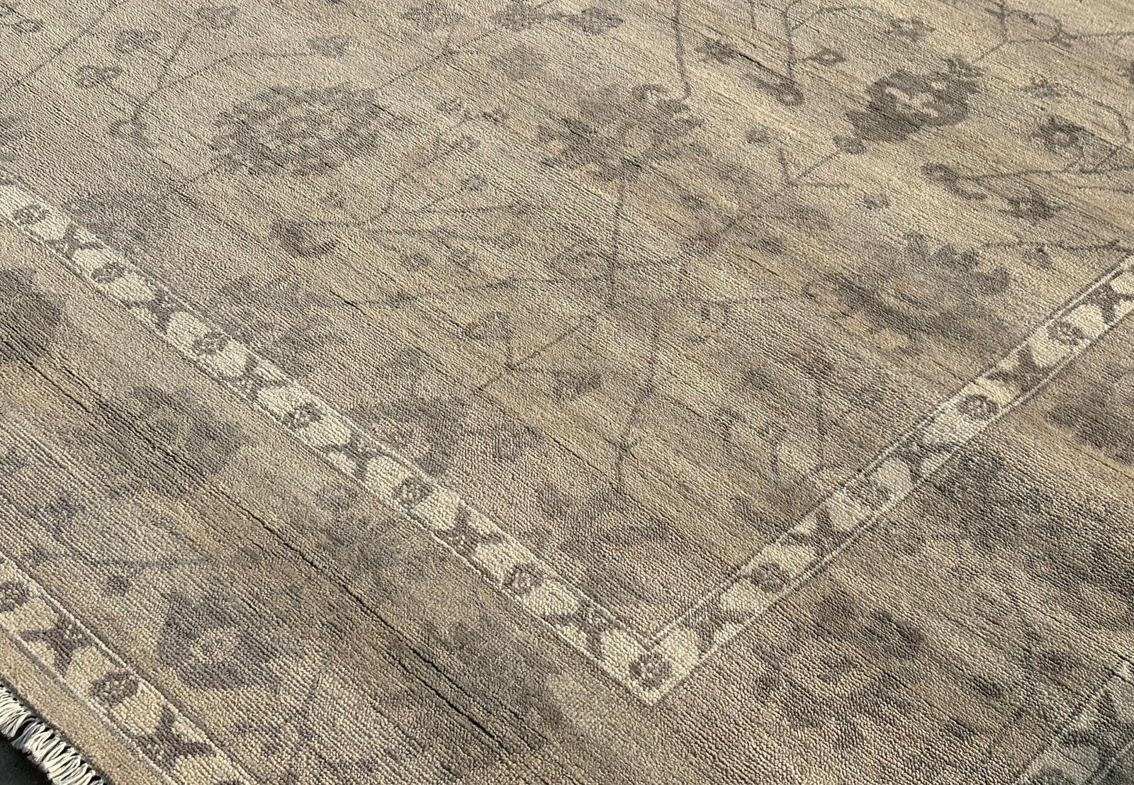 Tapis en laine noué à la main 275 x 365 cm, motif floral beige pour salon photo Textiles
