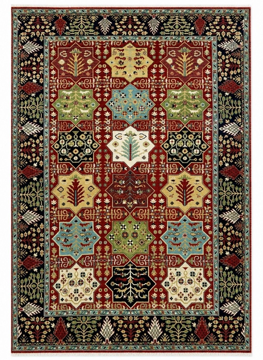 Handgeknoopt wollen vloerkleed 6x9 ft, rood geometrisch botanisch tapijt voor de woonkamer