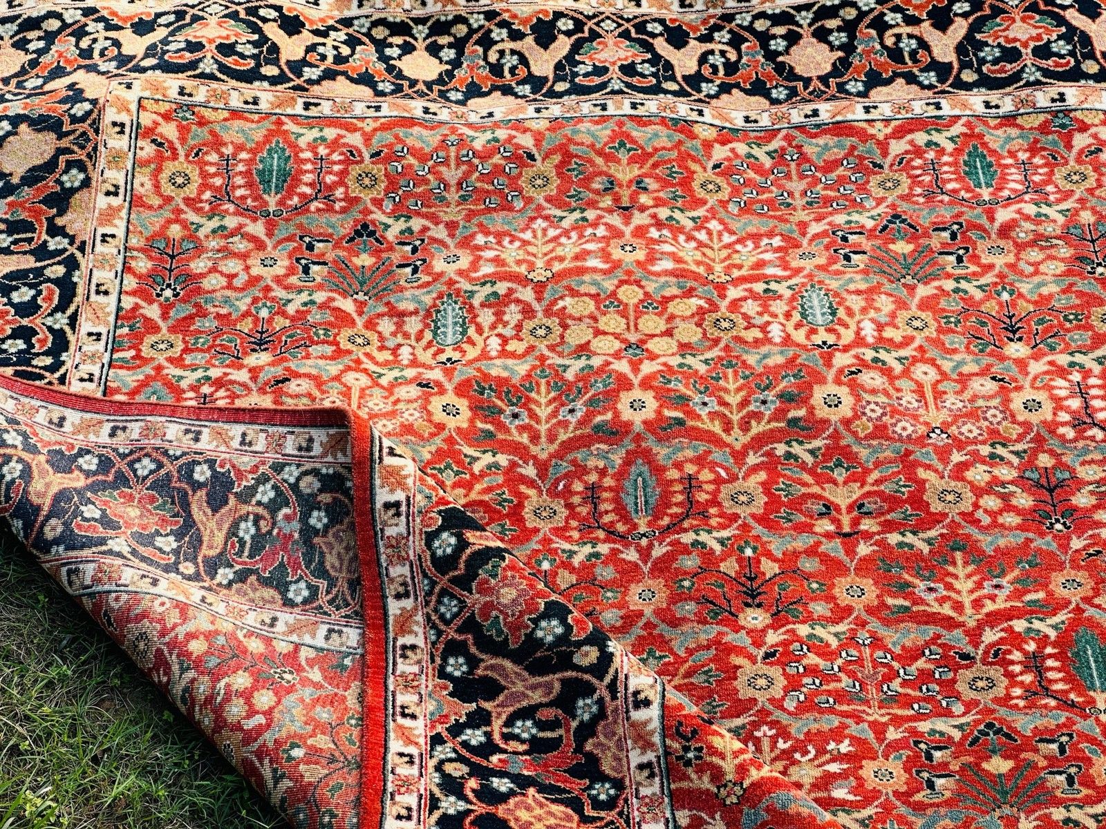 Tapis noué à la main 245 x 305 cm, motif floral, laine rouge pour salon photo vinterior