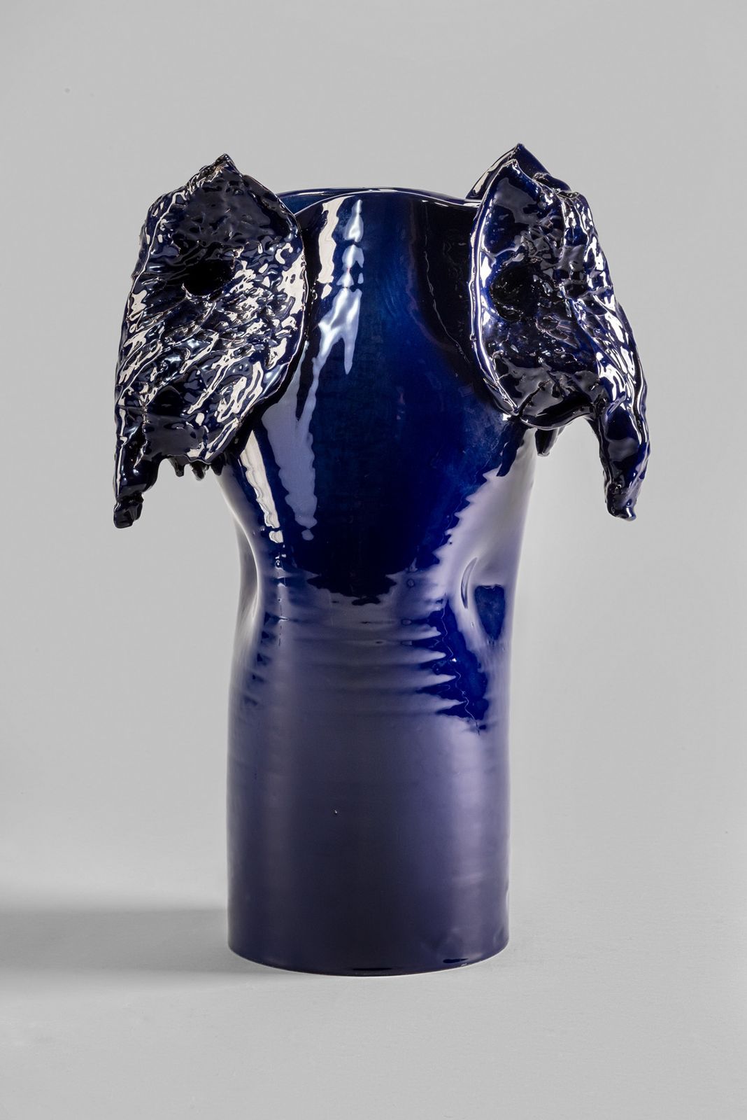 Giacinto Cerone, Sculptural Vase In Blue Glazed Ceramic, Italy, After 1993