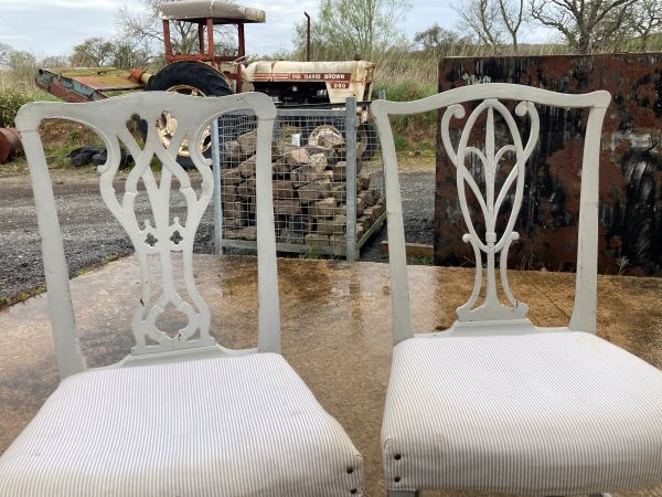 A Charming Harlequin Set Of 6 Early Antique Painted Dining Chairs photo vinterior