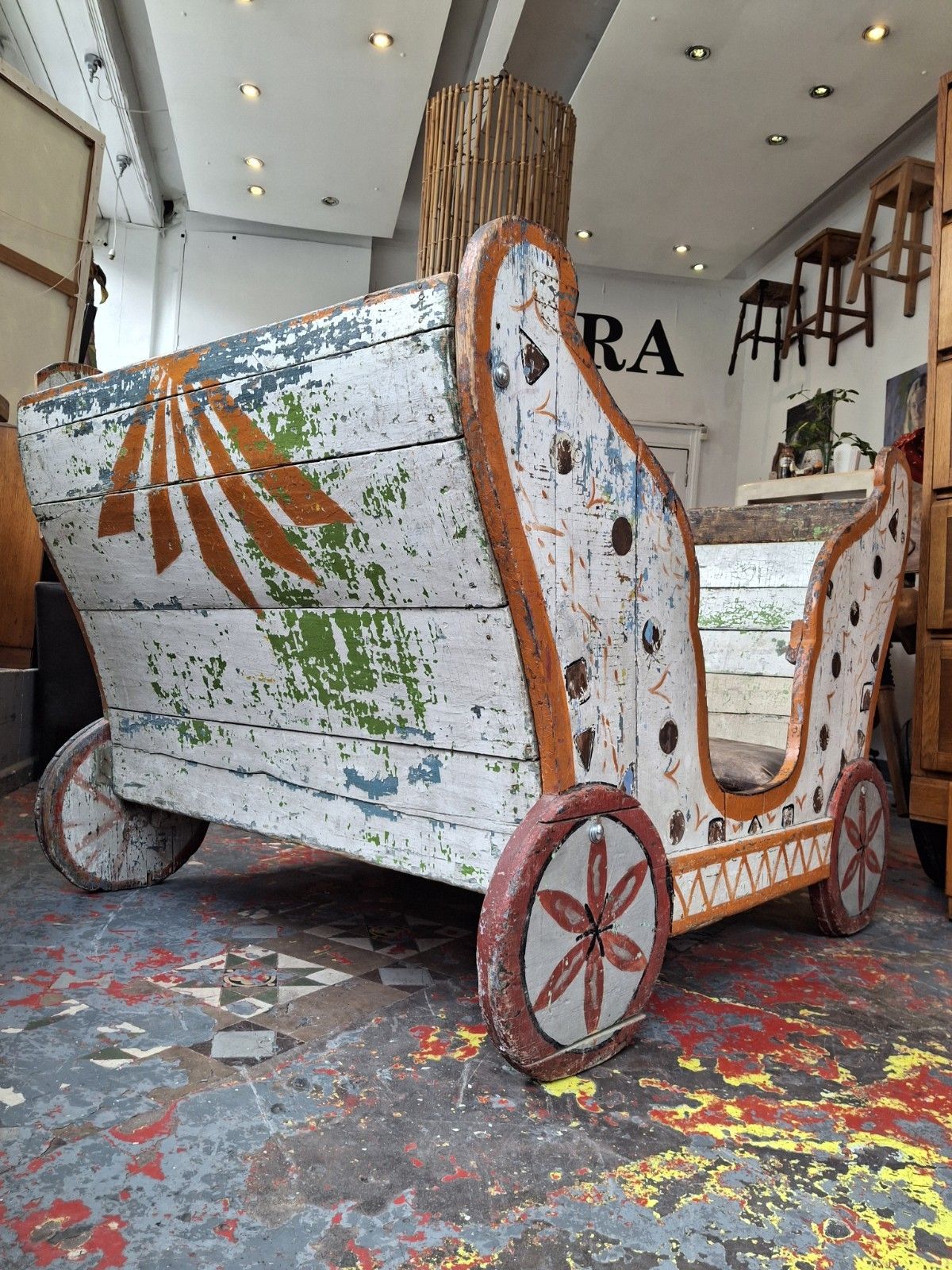 Early 20th Century Painted French Fairground Sleigh. photo for sale