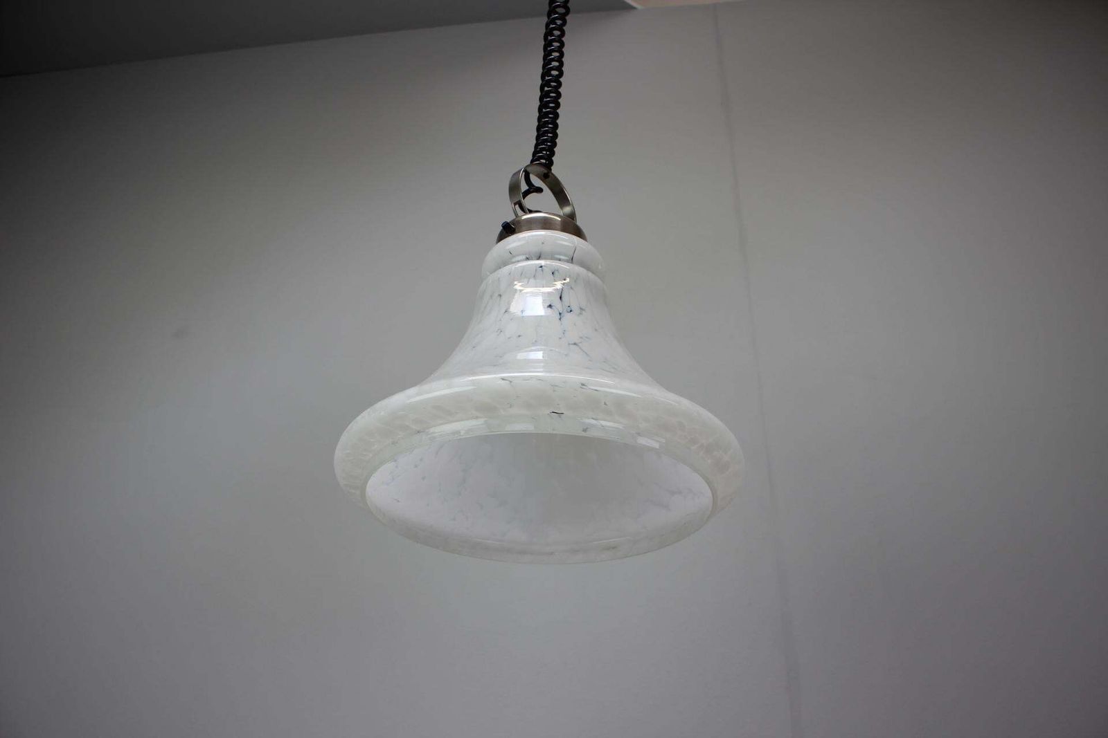 1970s Czechoslovak Mid Century Glass Pendant Lamp With Marbled Shade photo for sale