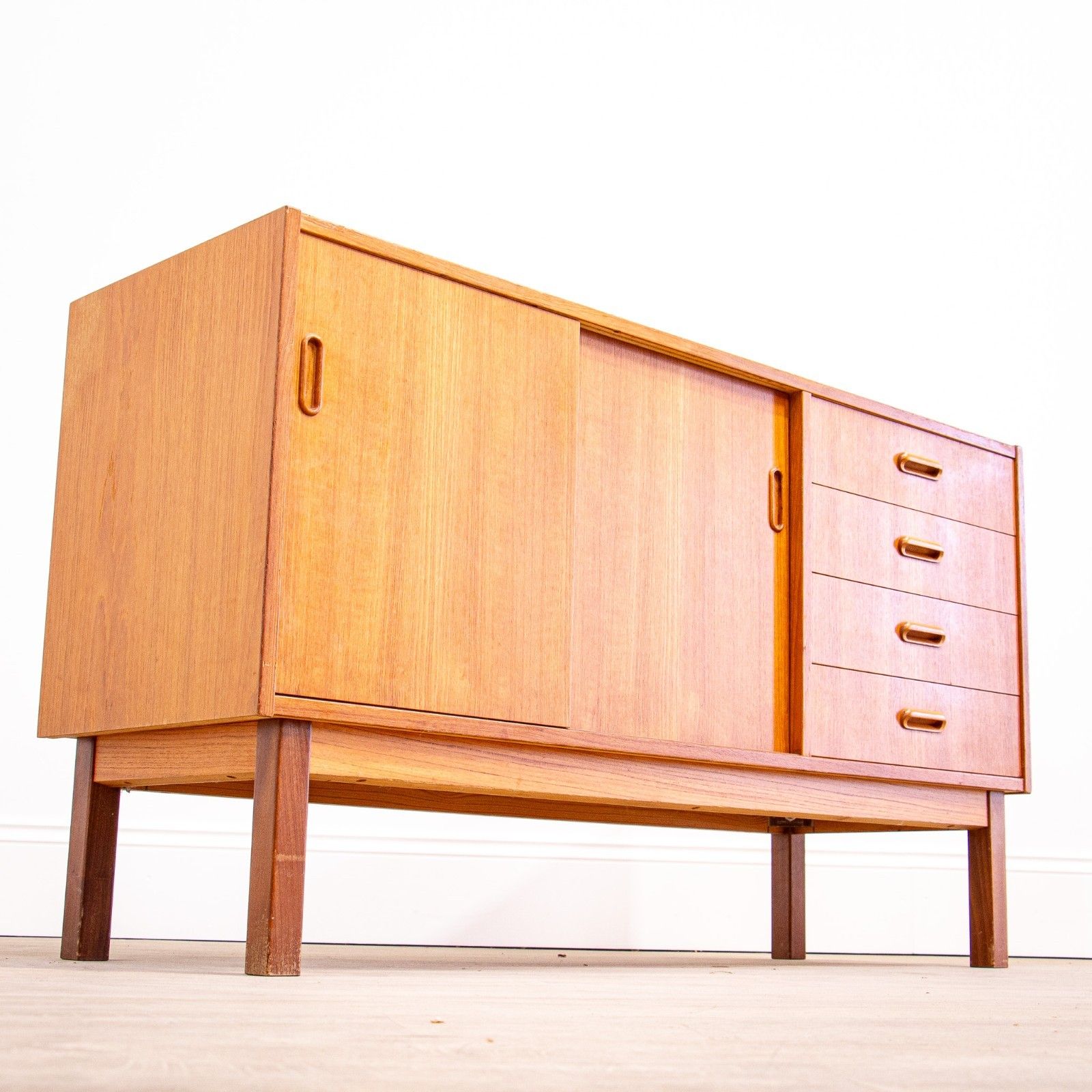 515.0 Small Mid Century Teak Sideboard With Sliding Doors photo