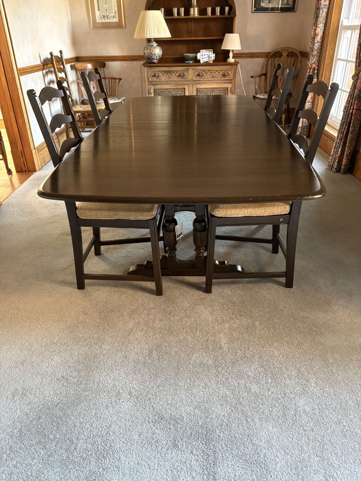 Ercol Dark Oak Table And 4 Chairs Extends From 160   250 Cm With 3 Leaves photo for sale