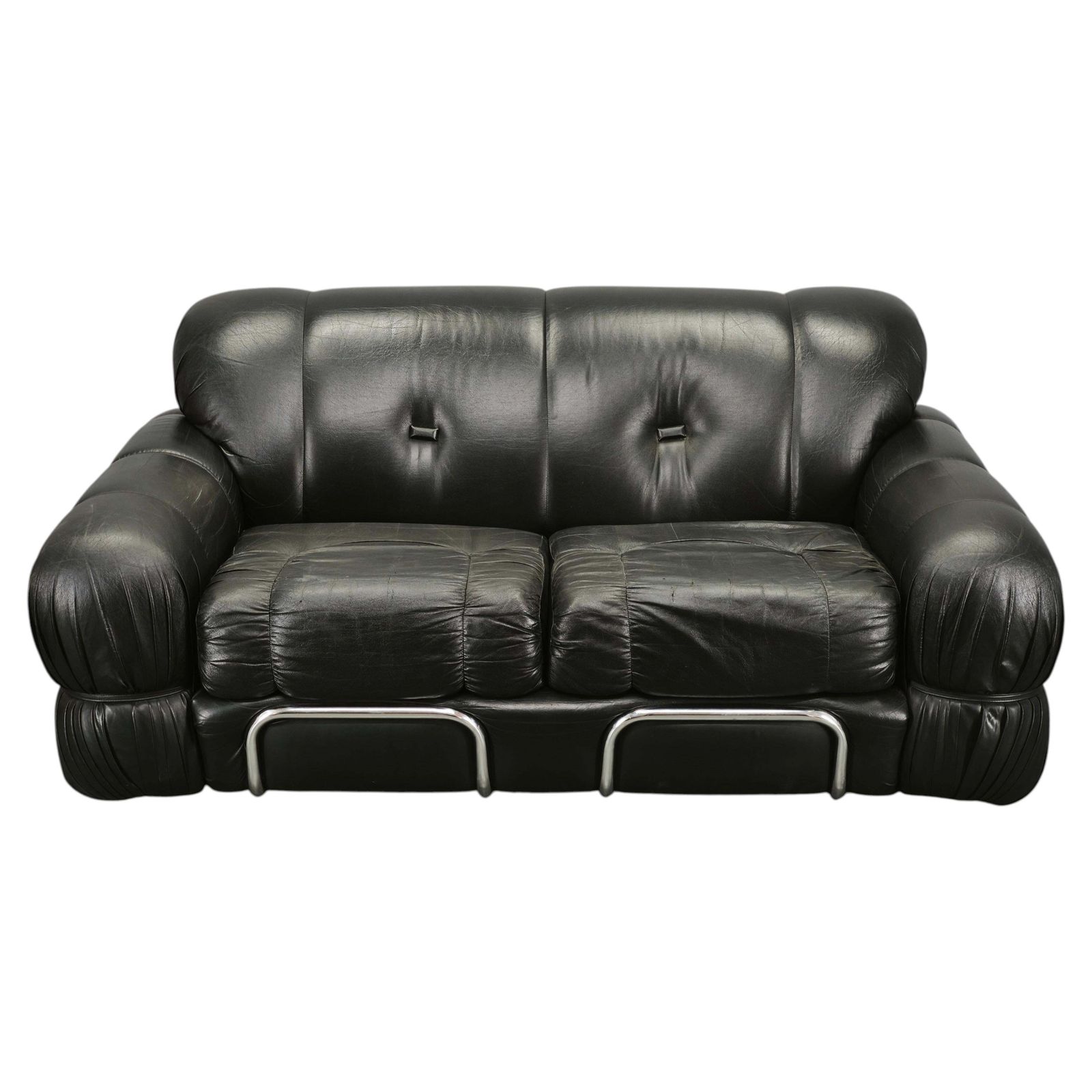 1970s Italian Two Seat Sofa By Adriano Piazzesi In Chrome And Leatherette