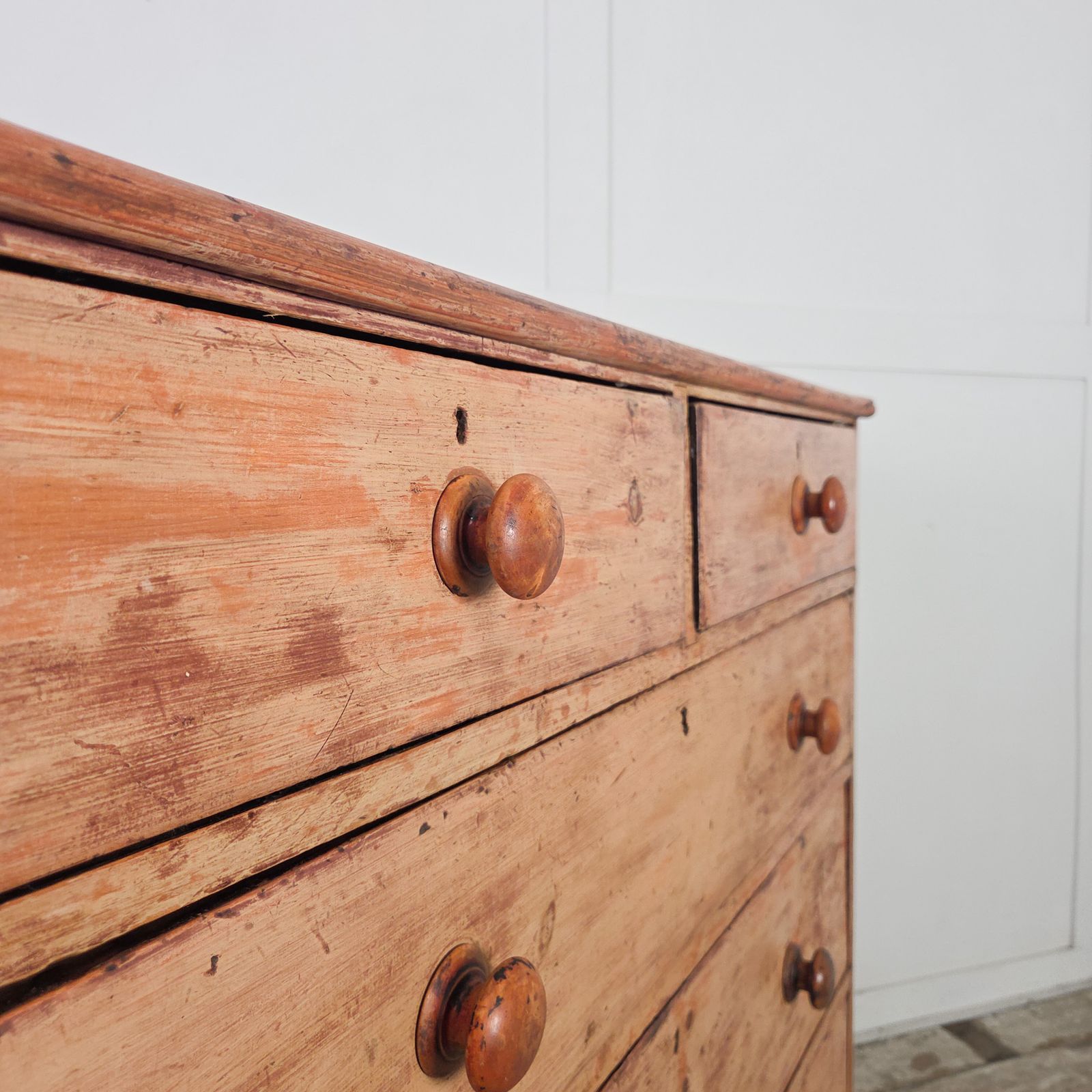 Antique Pine Chest Of Drawer With Five Drawers Farmhouse Style photo for sale