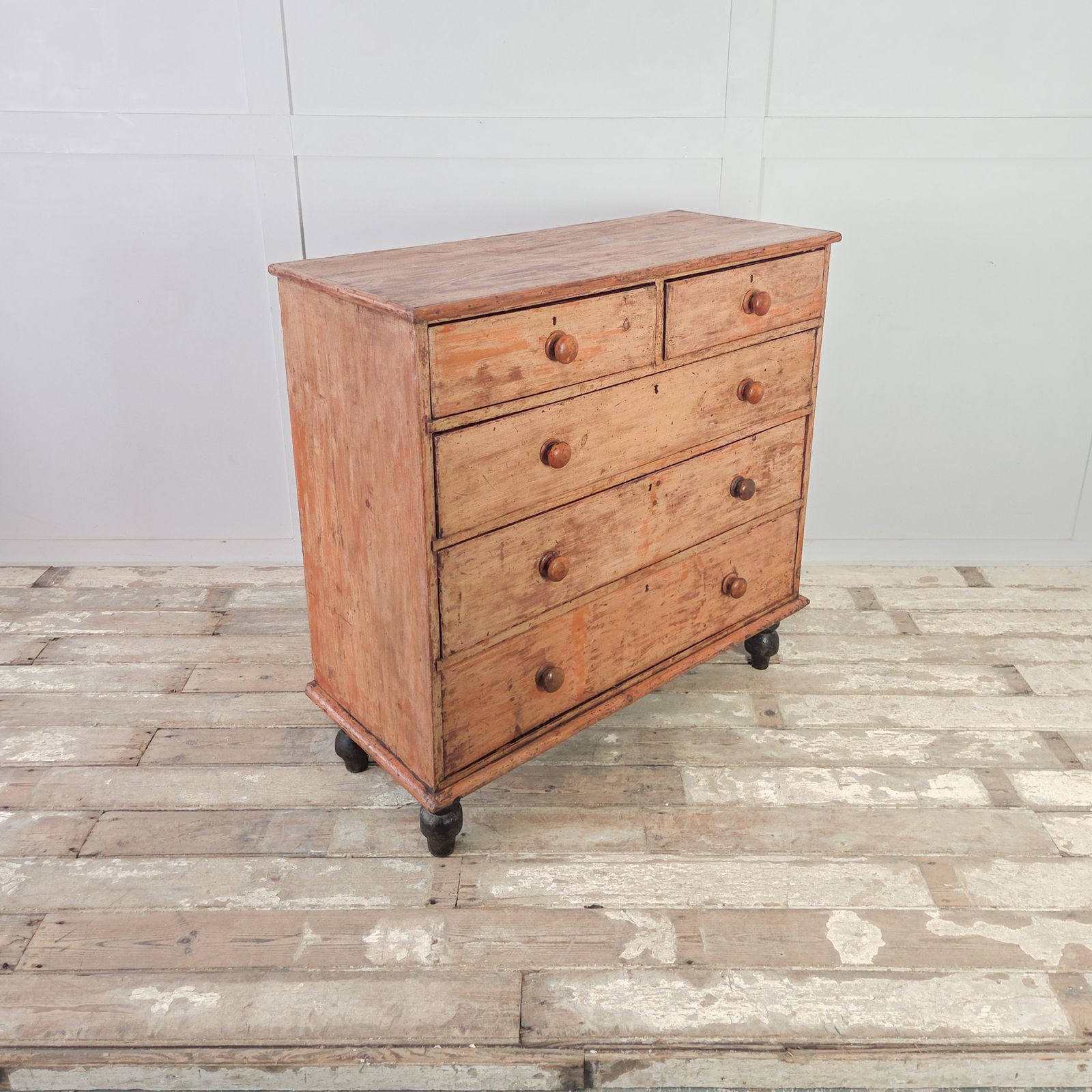 Antique Pine Chest Of Drawer With Five Drawers Farmhouse Style photo 545.0