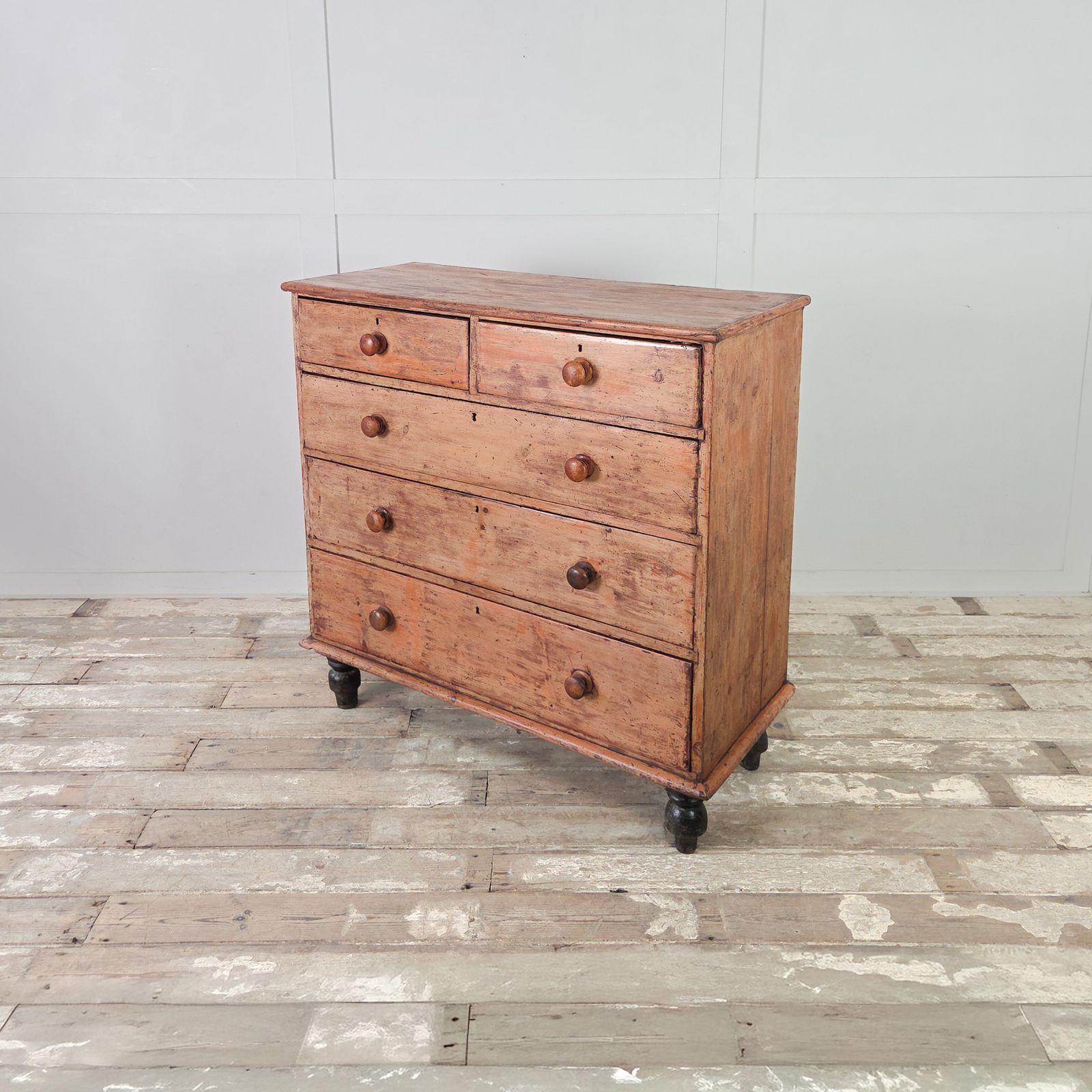 Furniture Antique Pine Chest Of Drawer With Five Drawers Farmhouse Style photo