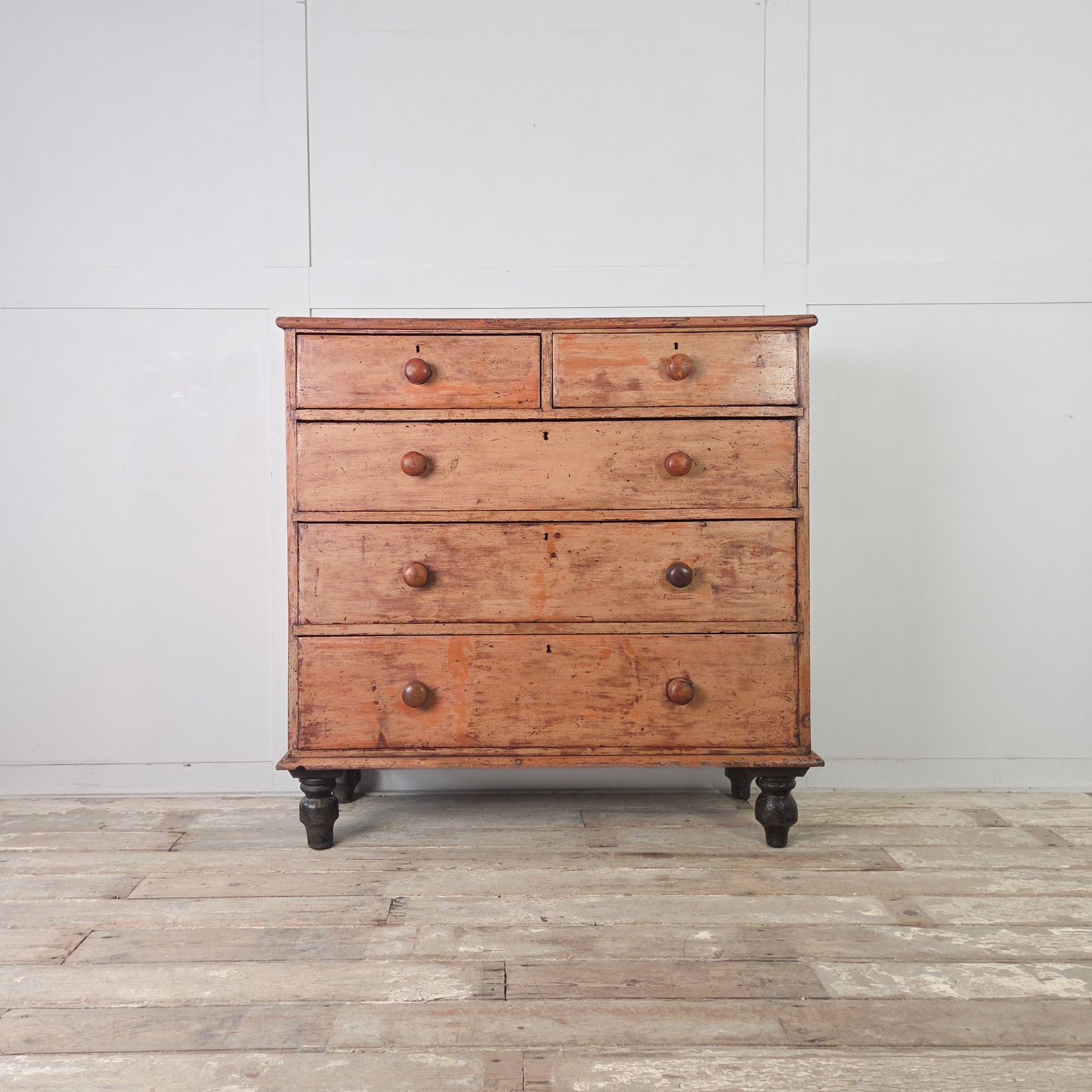 545.0 Antique Pine Chest Of Drawer With Five Drawers Farmhouse Style photo
