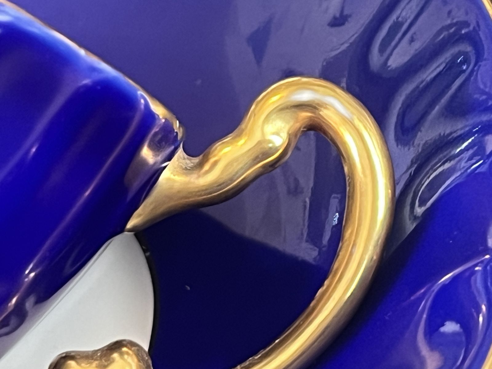Aynsley China Orchard Gold Fruit Oban Shape Cobalt Blue And Gold Cabinet Tea Cup & Saucer Duo. photo Home Decor