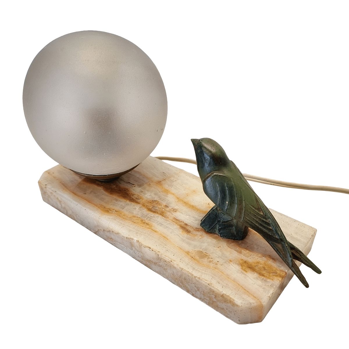 French Art Deco Lamp With Sparrow, 1930/40s photo for sale