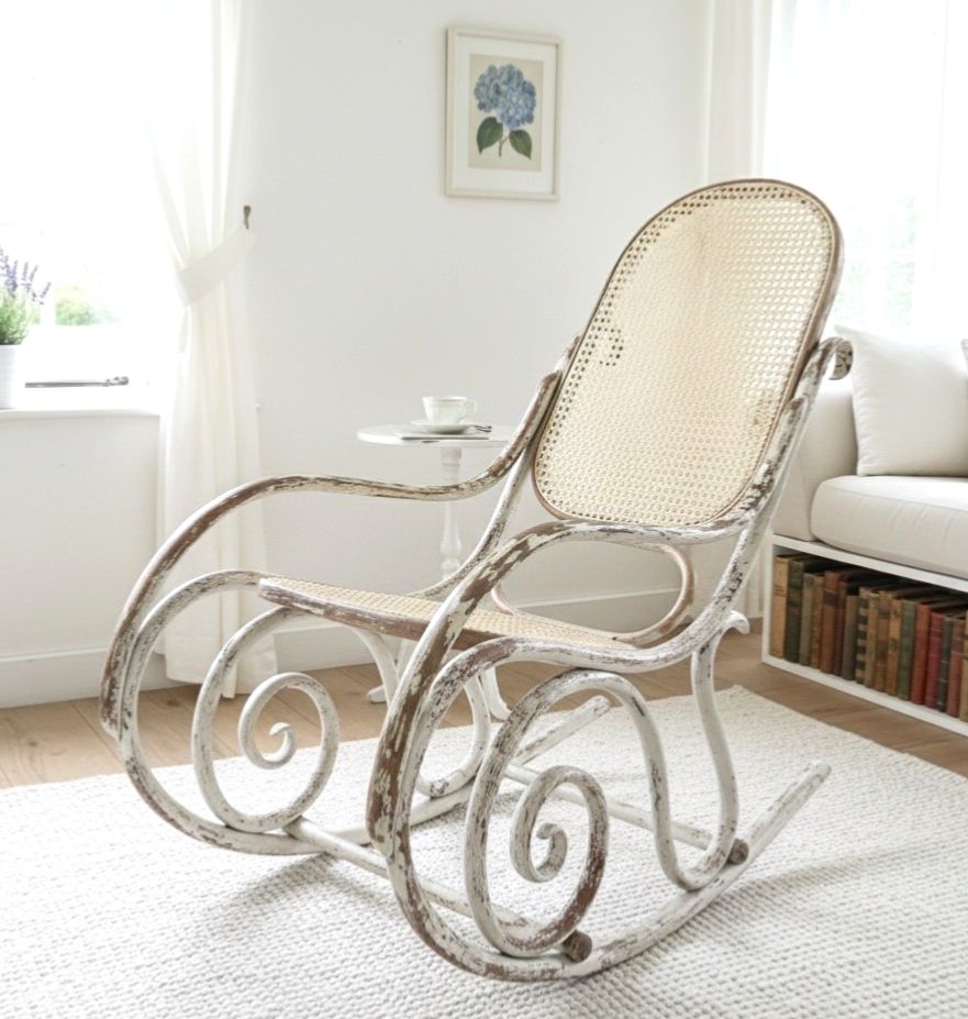 Antique Thonet Bentwood Rocking Chair Nr. 10 Art Nouveau Circa 1880s In White