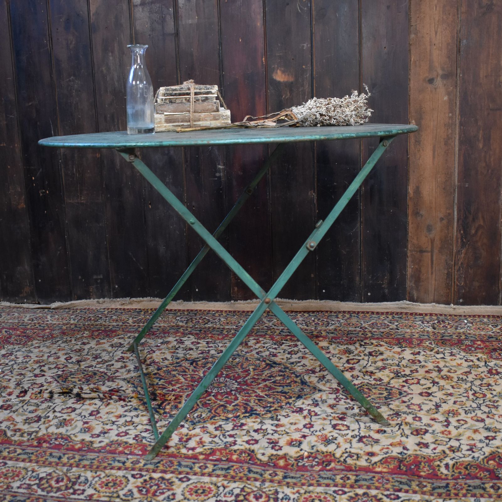 Antique 1950s French Green Hand Forged Metal Cafe Bistro Outside Folding Table photo Furniture