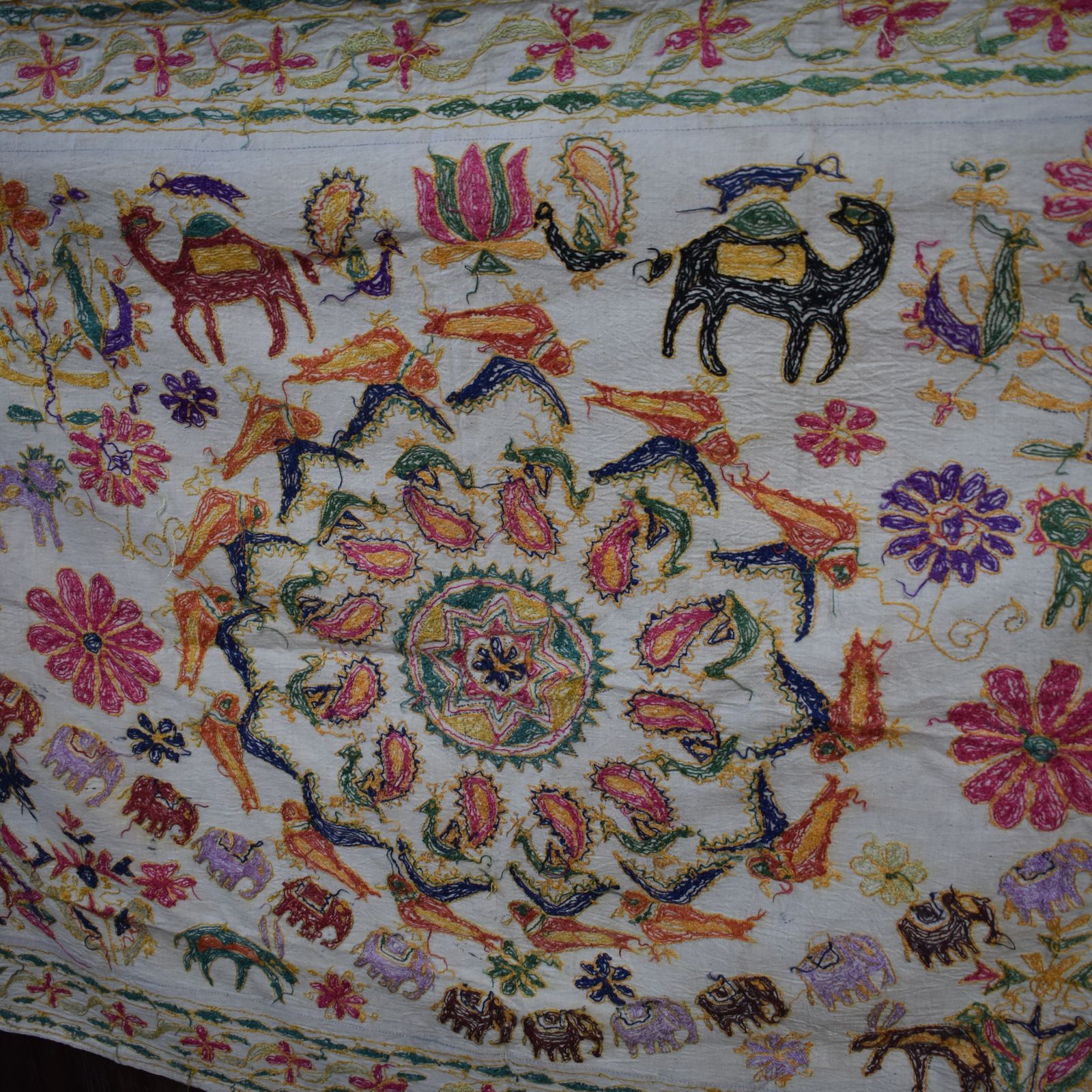 Vintage Traditional Kutch Indian Hand Embroidered Cotton Silk Textile Tapestry photo for sale