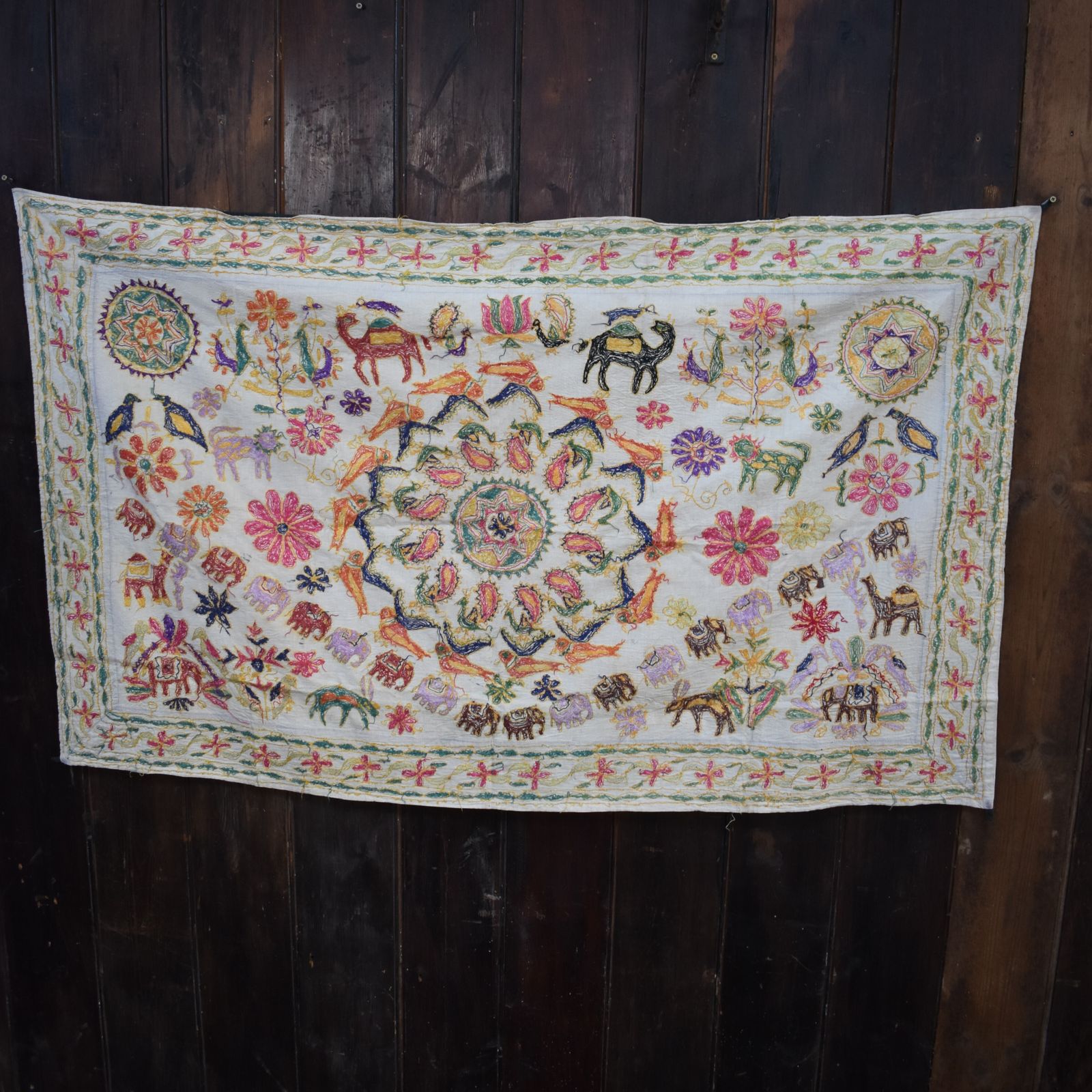 Vintage Traditional Kutch Indian Hand Embroidered Cotton Silk Textile Tapestry photo vinterior
